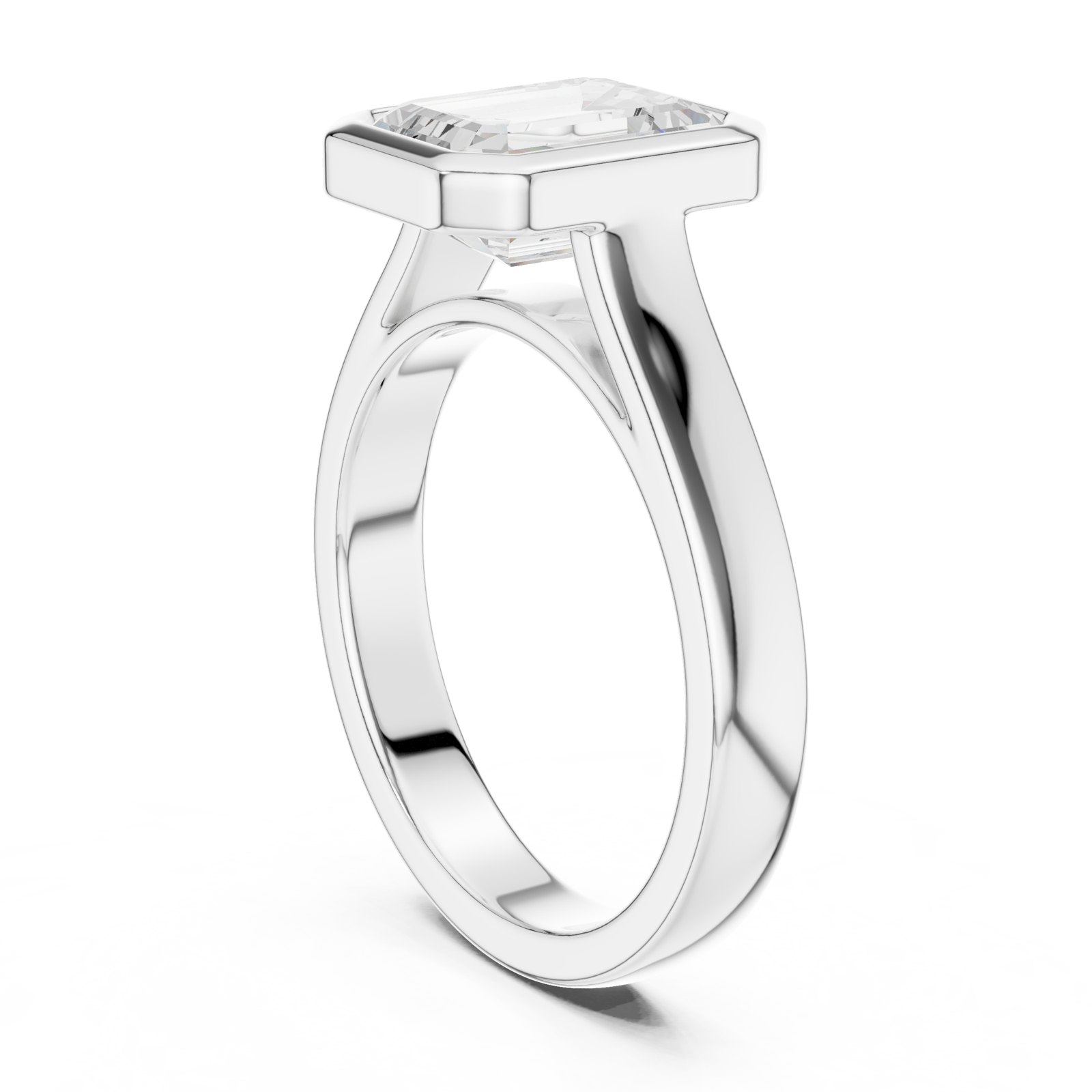 Karina Emerald Cut Wide Bezel Solitaire Engagement Ring in white gold