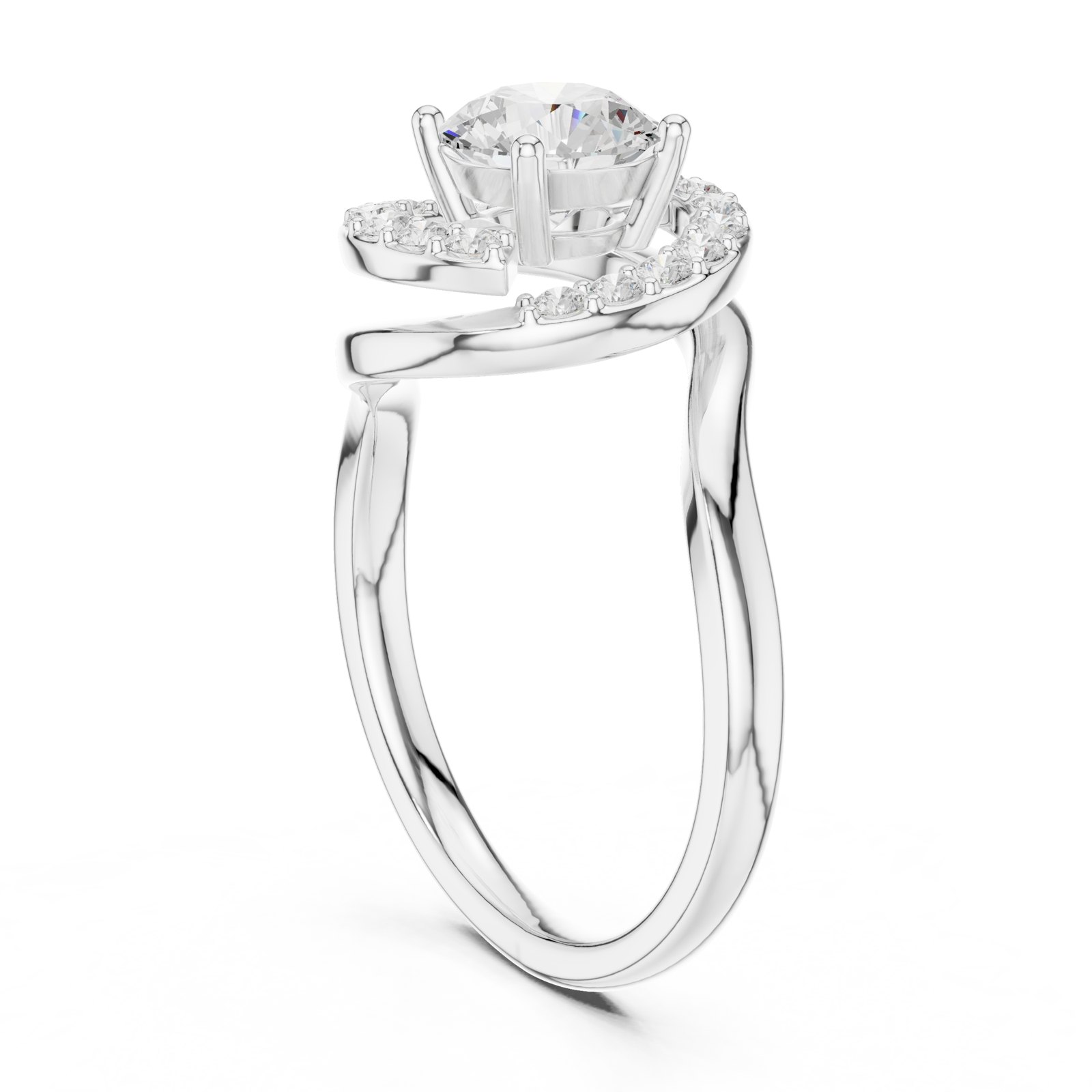 Gloriosa Round Spiral Halo Engagement Ring in white gold
