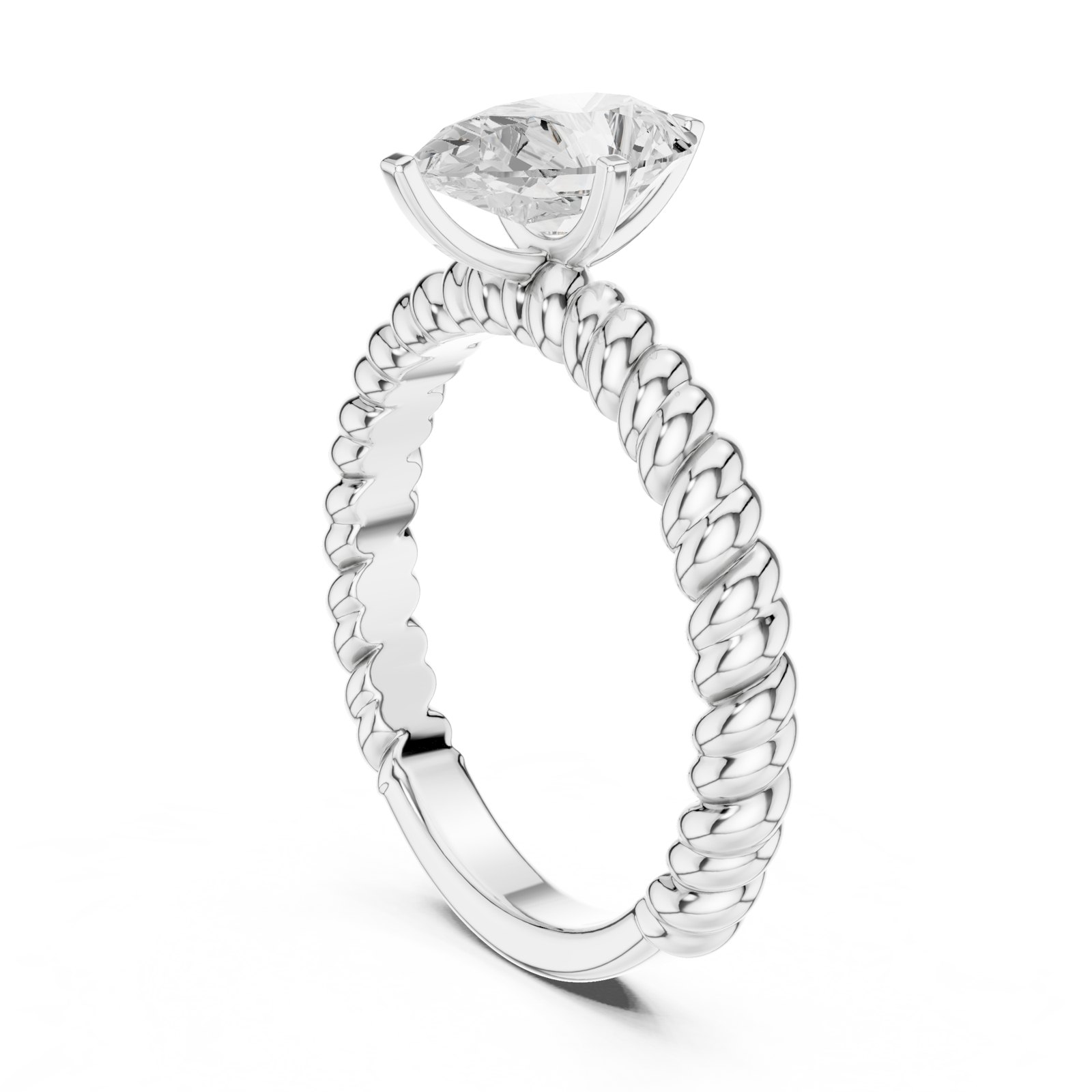 Beate Pear Solitaire Engagement Ring with Twisted Rope Band in white gold