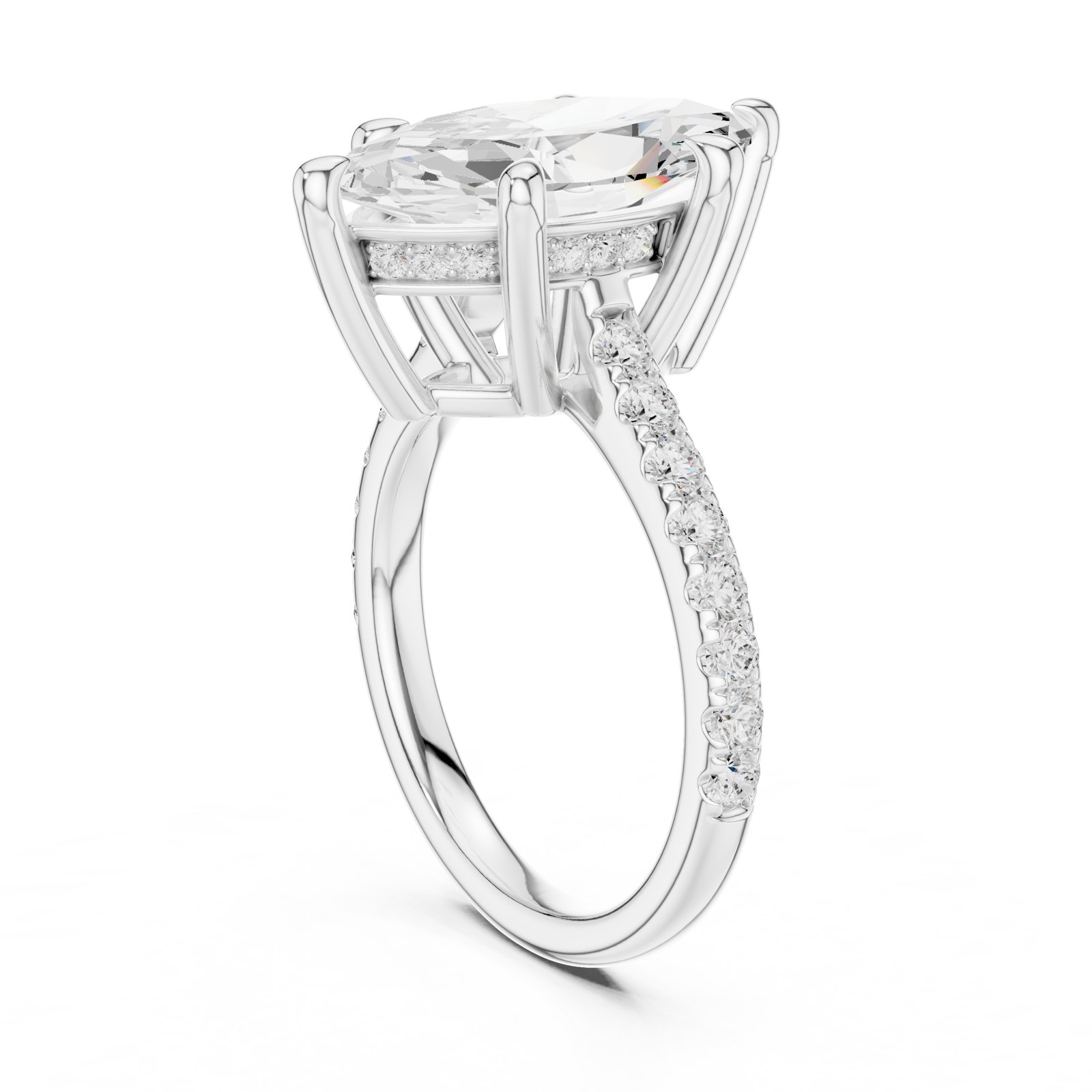 Irene Marquise Hidden Halo Engagement Ring with Pavé Band in white gold