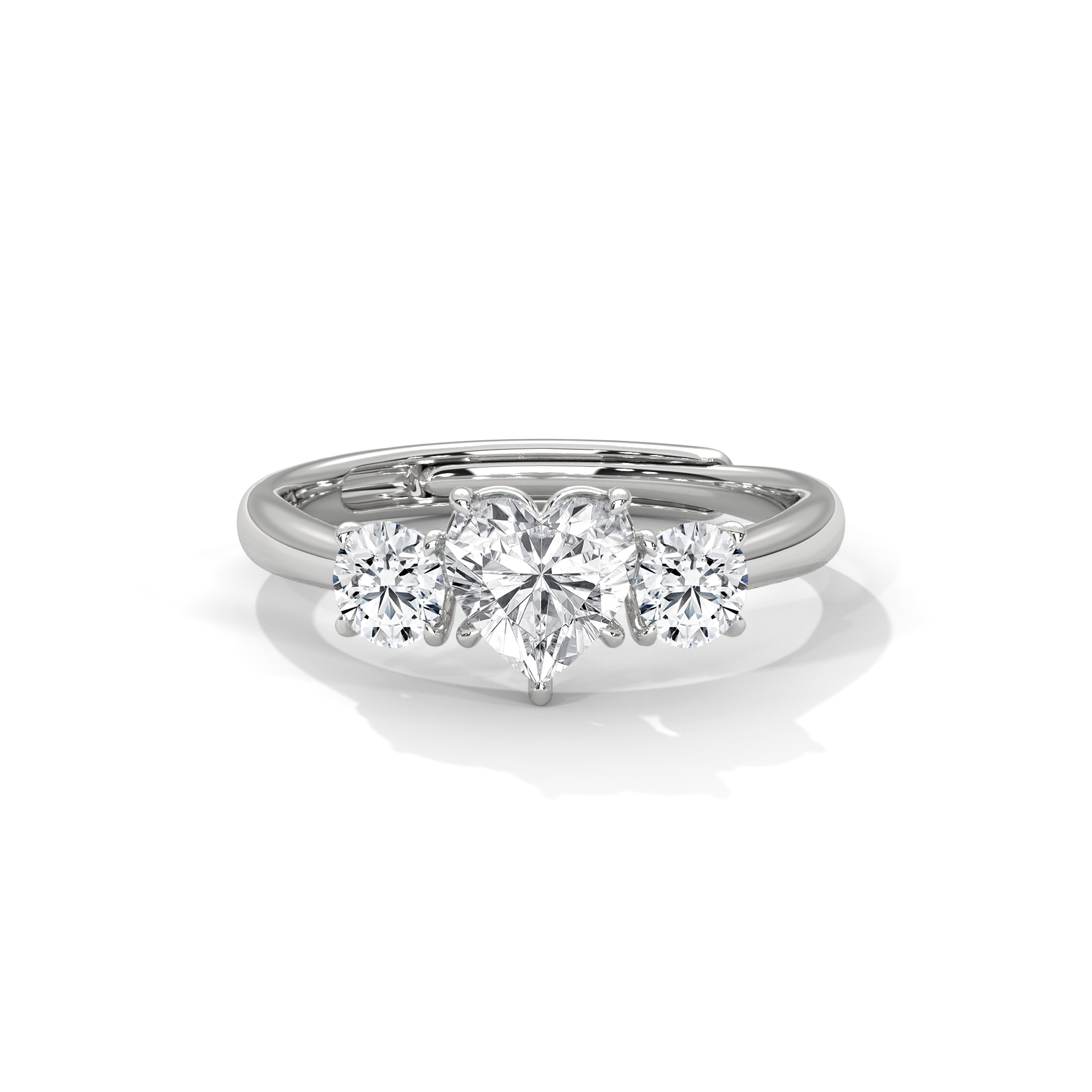 Heart and Round Three-Stone Diamond Ring