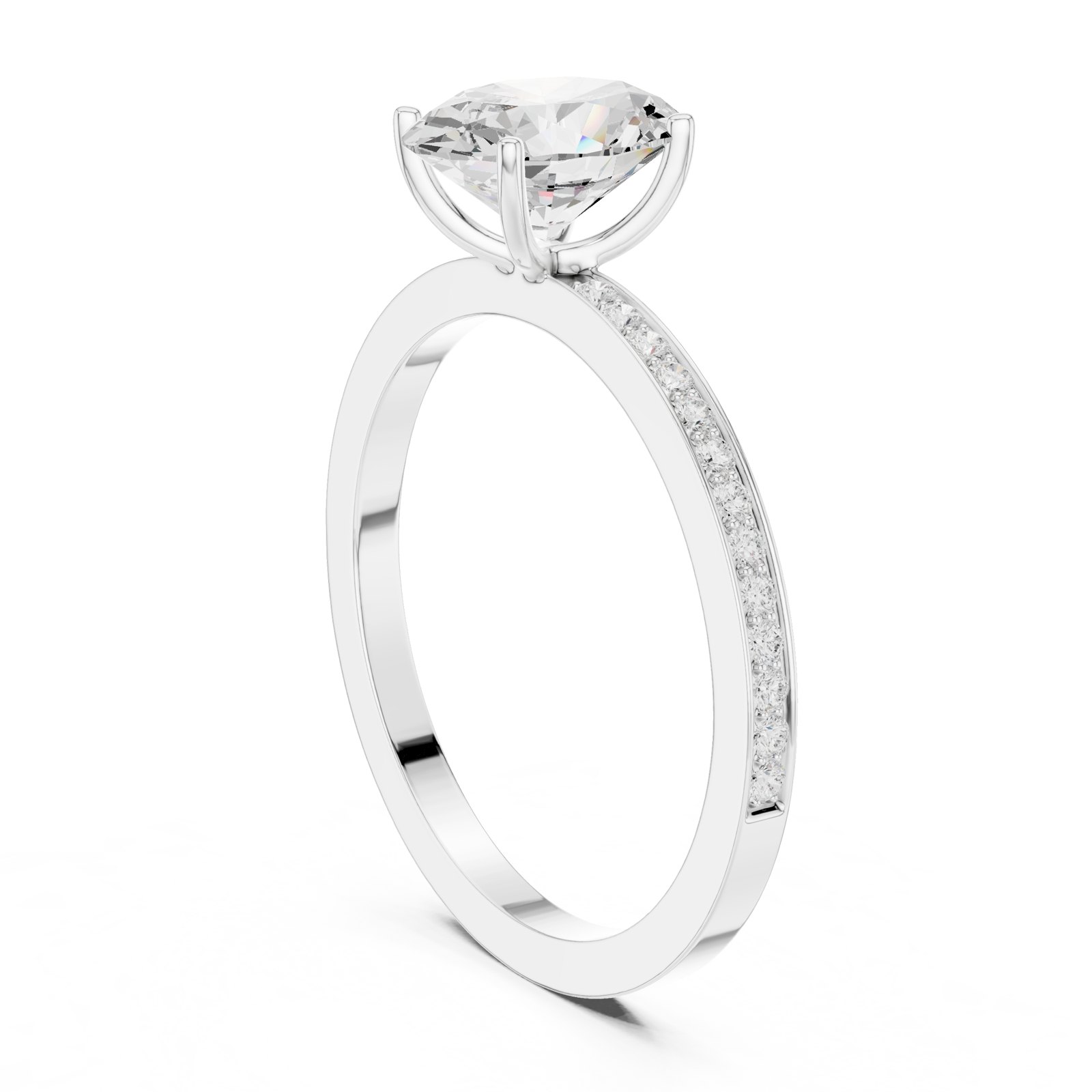 Gilda Oval Solitaire Engagement Ring with Pavé Band in white gold