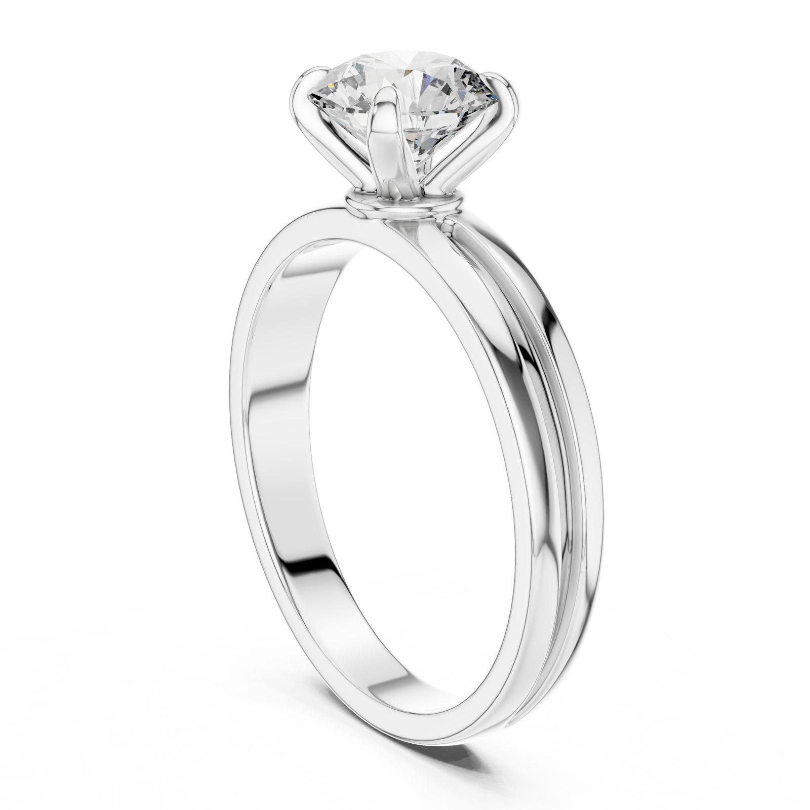Allegra Round Solitaire Engagement Ring with Ridged Band in white gold