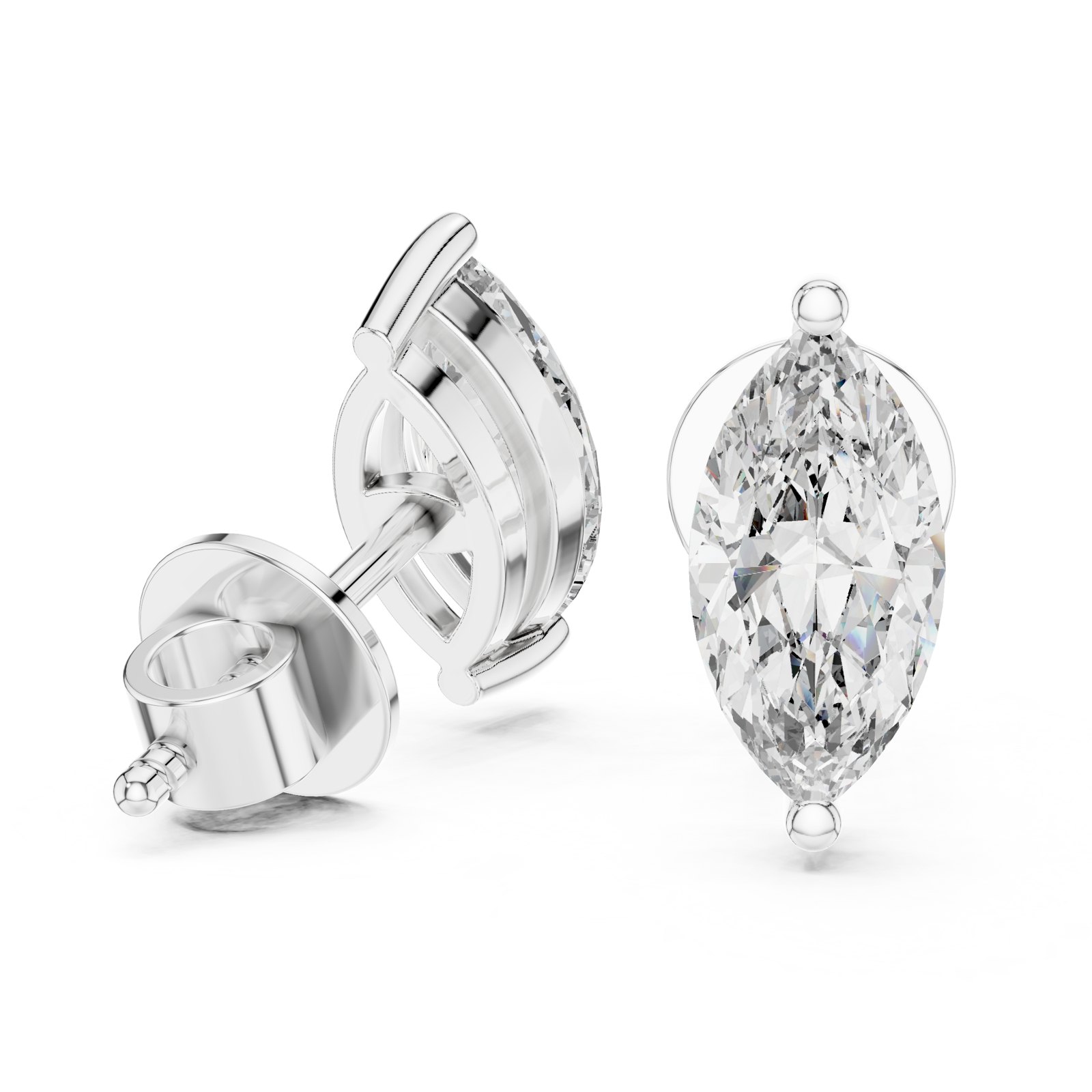 Devika Marquise Solitaire Stud Earrings in white gold