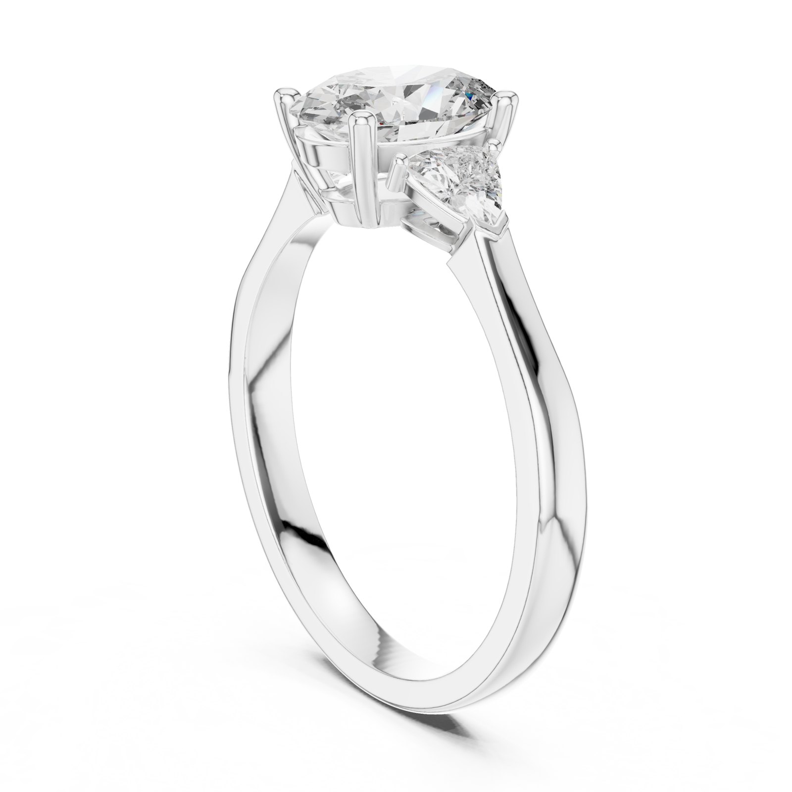 Miranda Oval Three Stone Ring with Trillion Side Stones in white gold