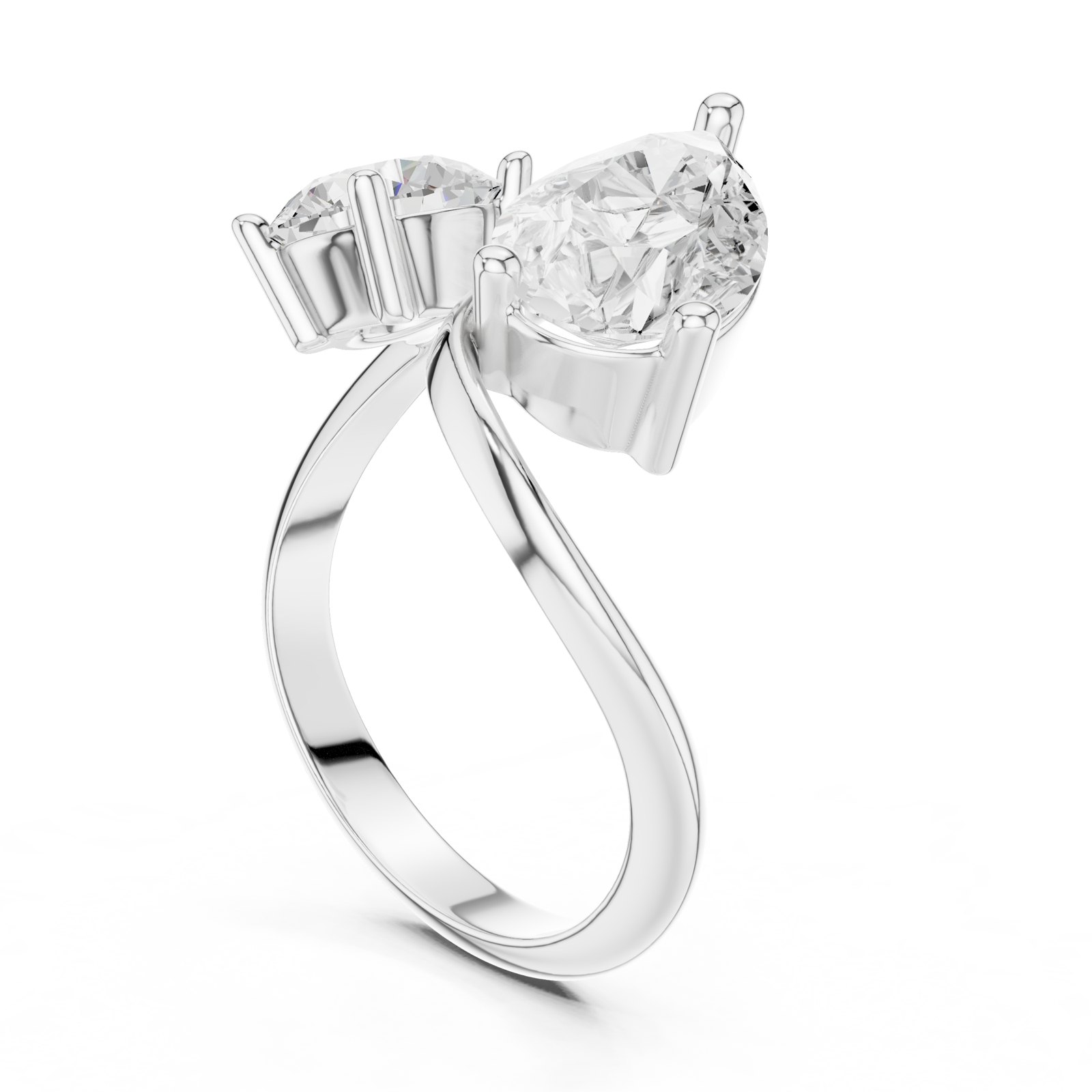 Sia Pear and Round Bypass Toi Et Moi Ring in white gold