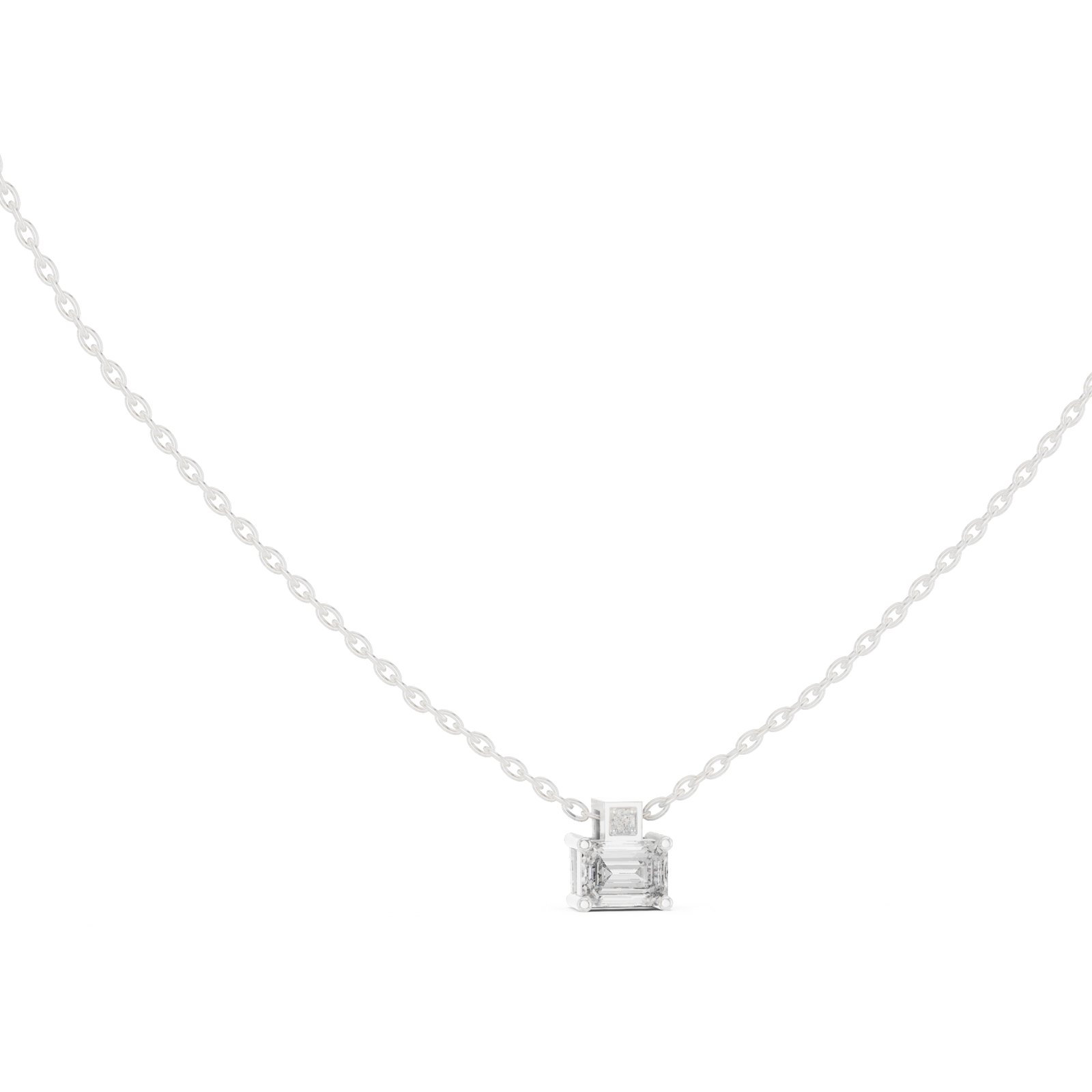 Alfreda Emerald Cut Diamond Solitaire Pendant with Diamond Accent in white gold