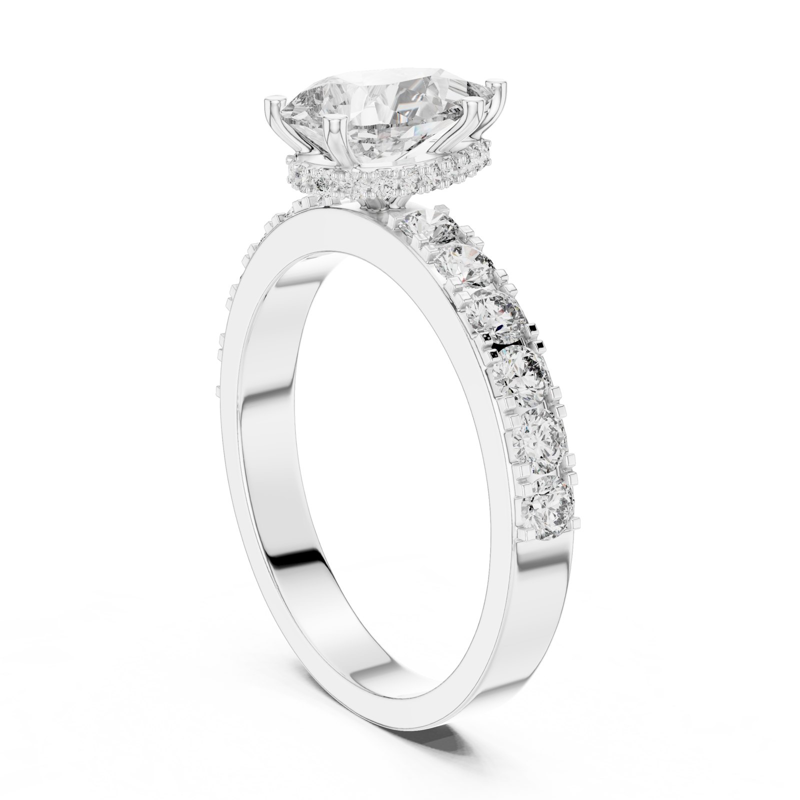 Alana Pear Hidden Halo Pavé Engagement Ring in white gold