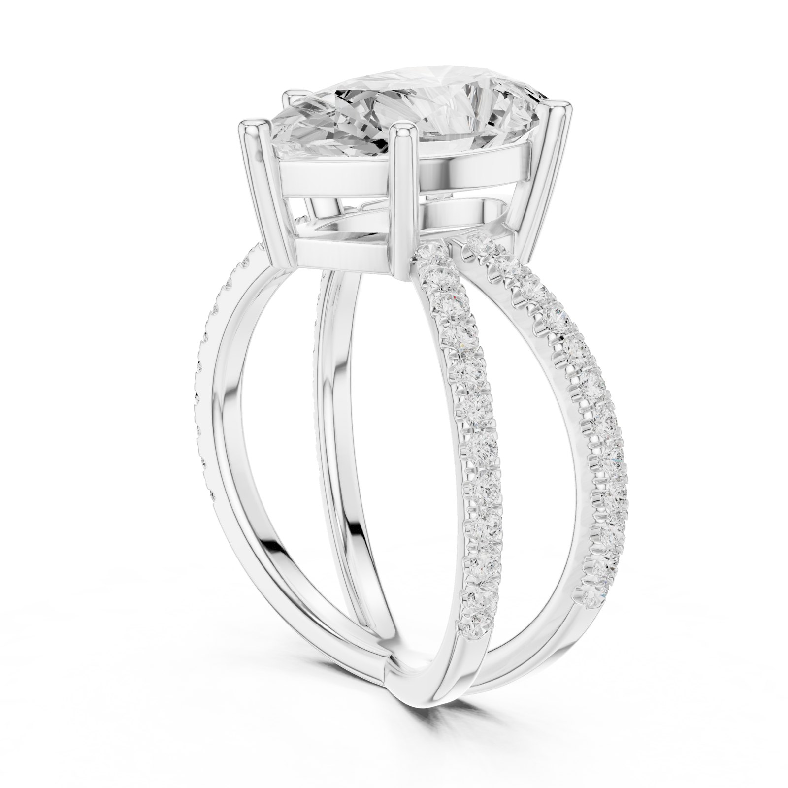 Britta Pear Split Pavé Shank Engagement Ring with Raised Cage in white gold
