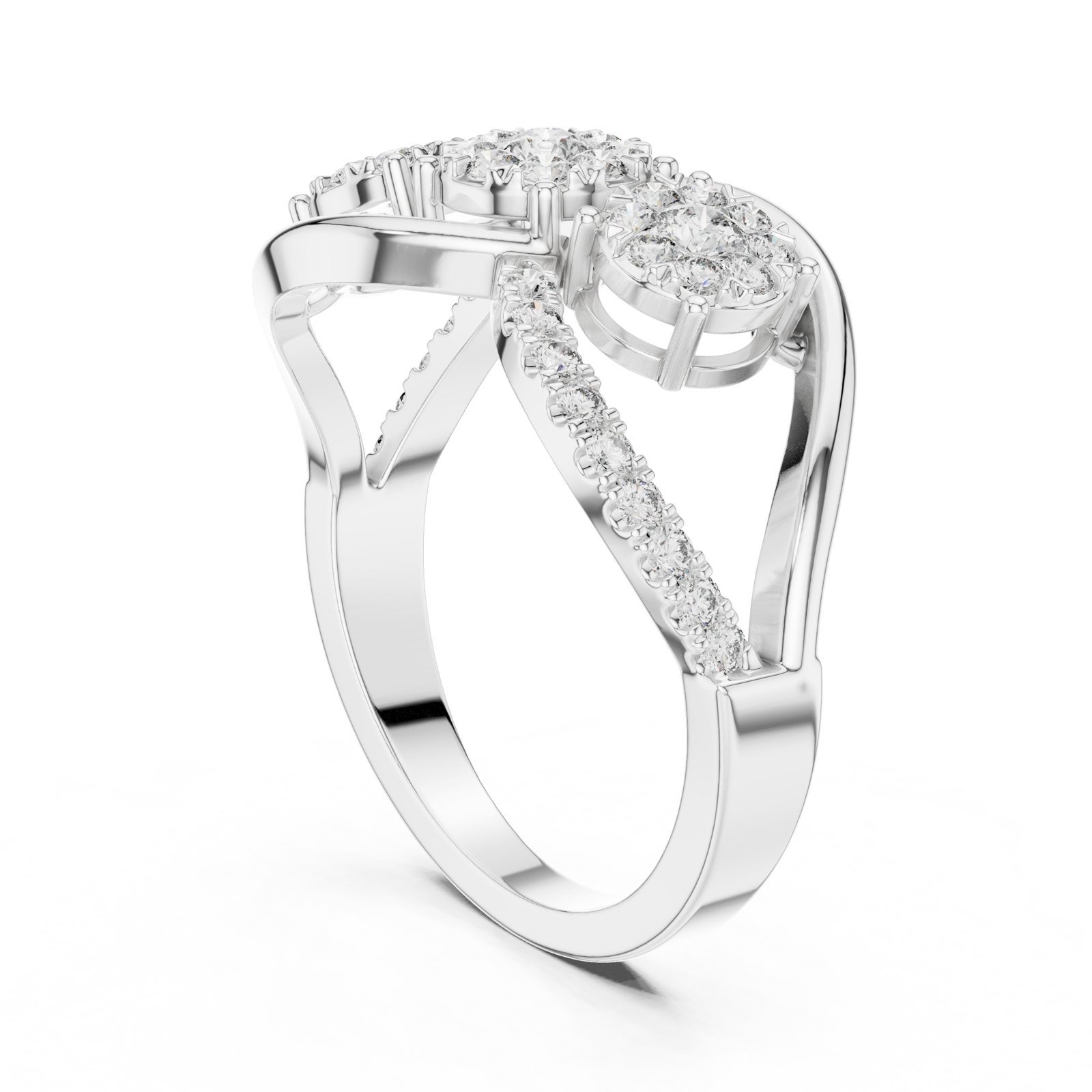 Concetta Open Bypass Floral Cluster Cocktail Ring in white gold