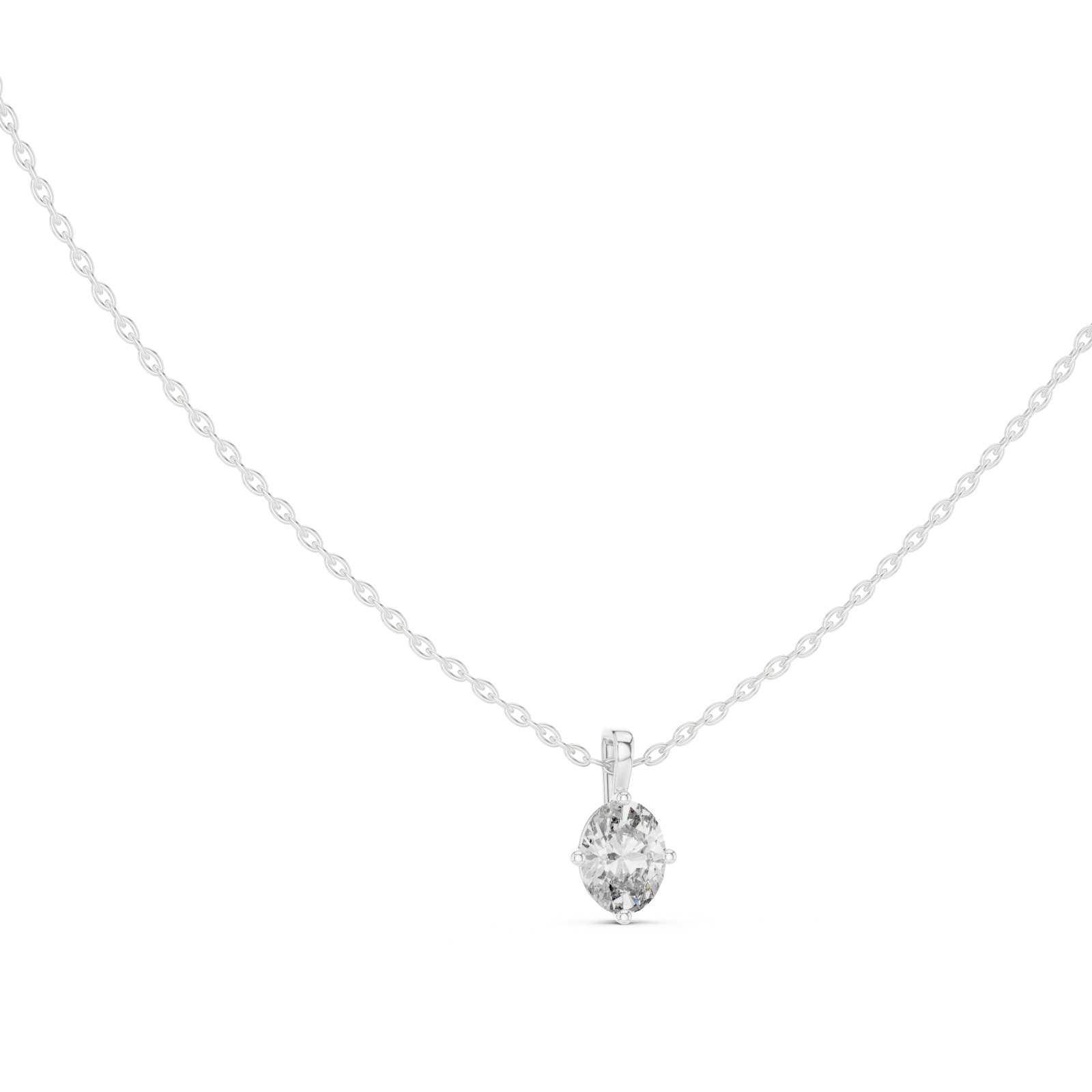 Florette Oval Diamond Solitaire Pendant with Slim Bail in white gold