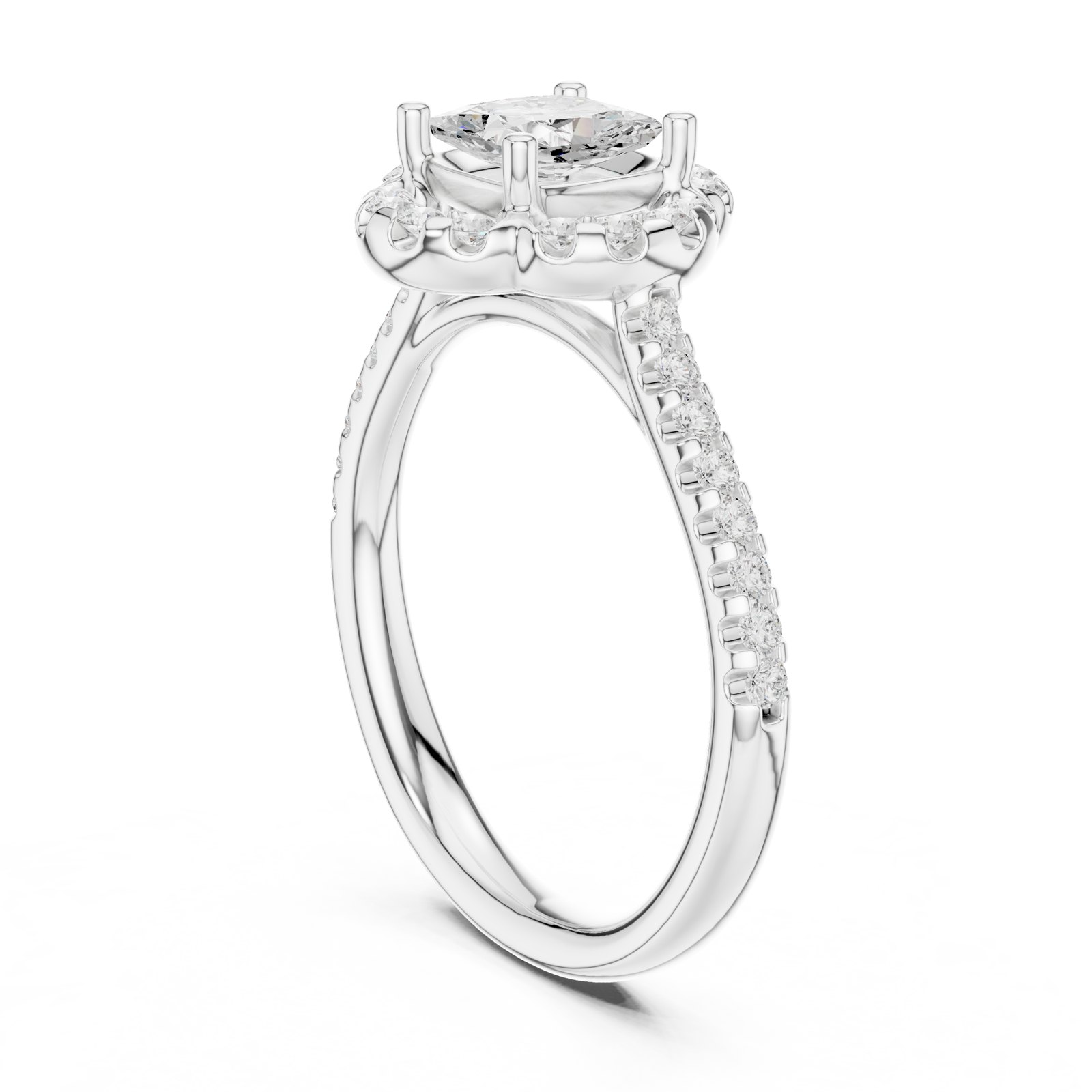 Branwen Cushion Halo Pavé Engagement Ring in white gold