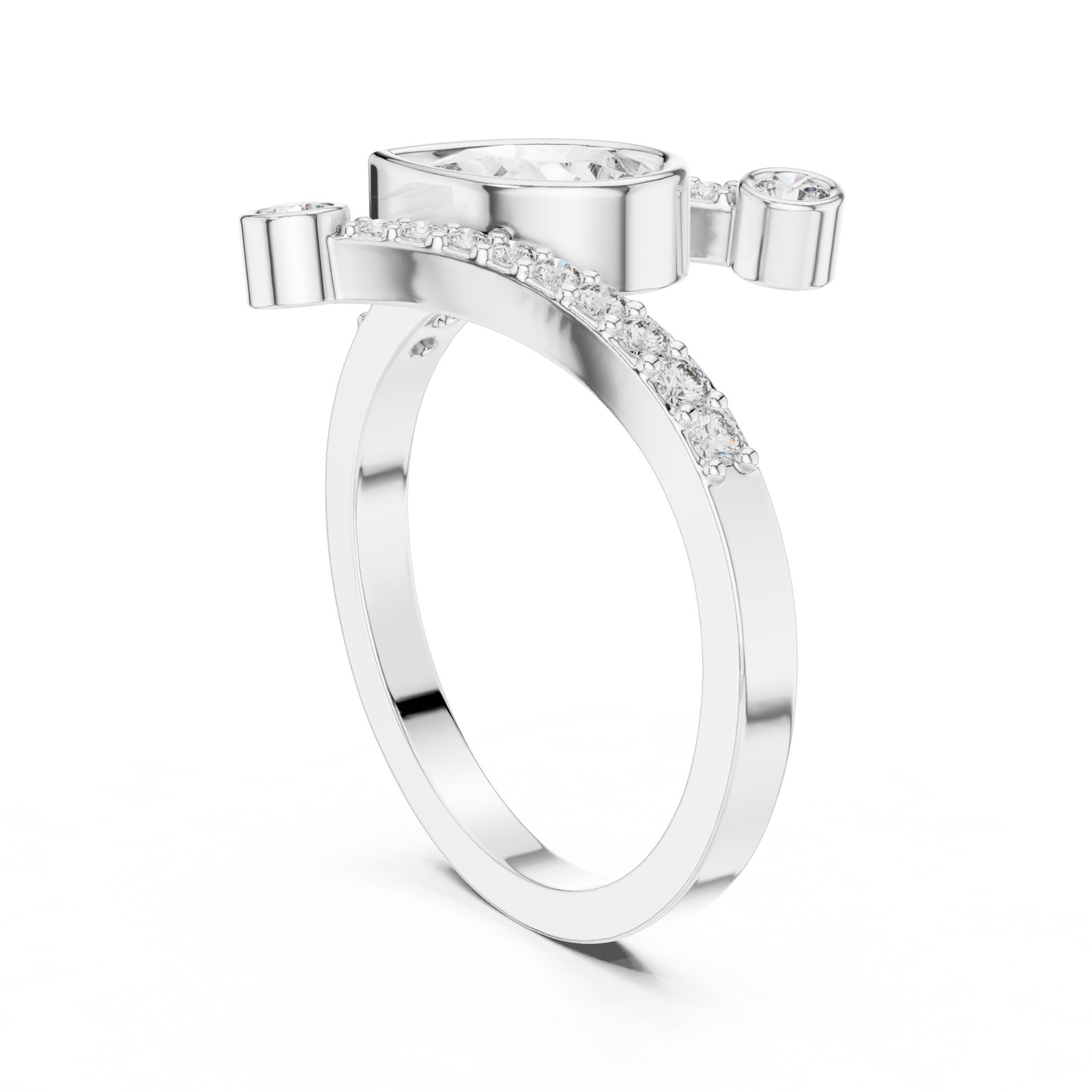 Marcia Pear Bezel Bypass Ring with Pavé Sweep in white gold
