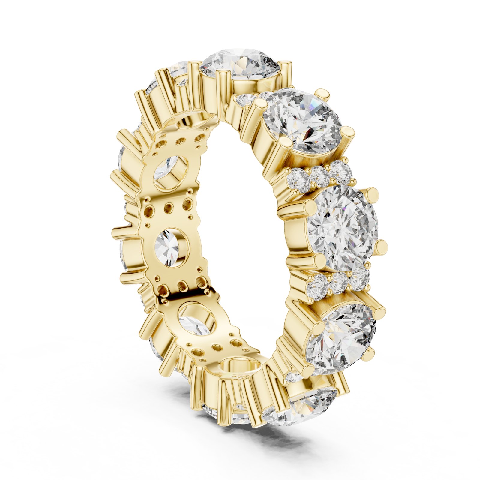Iva Round Diamond Eternity Band with Accent Clusters in yellow gold