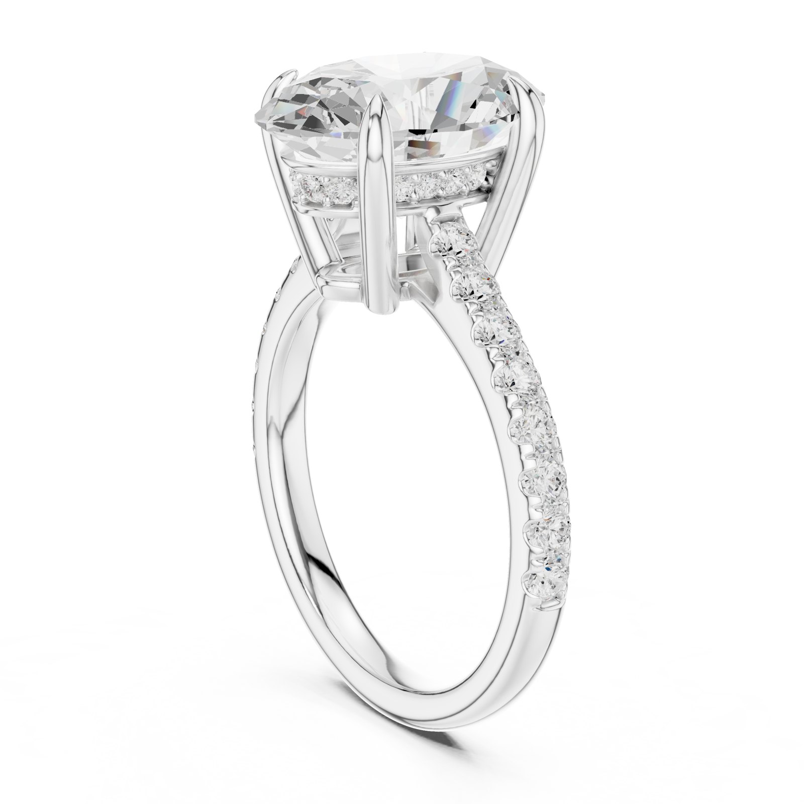 Gabriela Oval Hidden Halo Pavé Engagement Ring in white gold