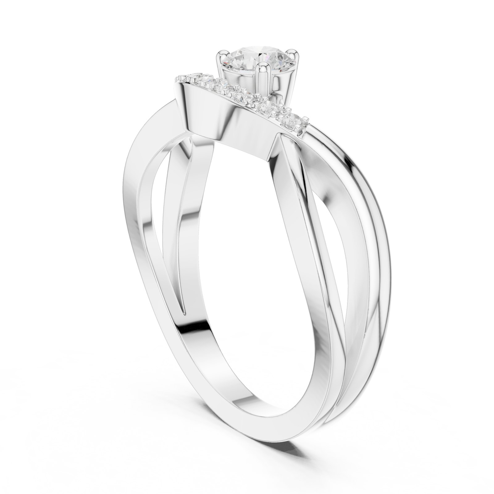 Susana Round Bypass Split Shank Engagement Ring with Pavé in white gold
