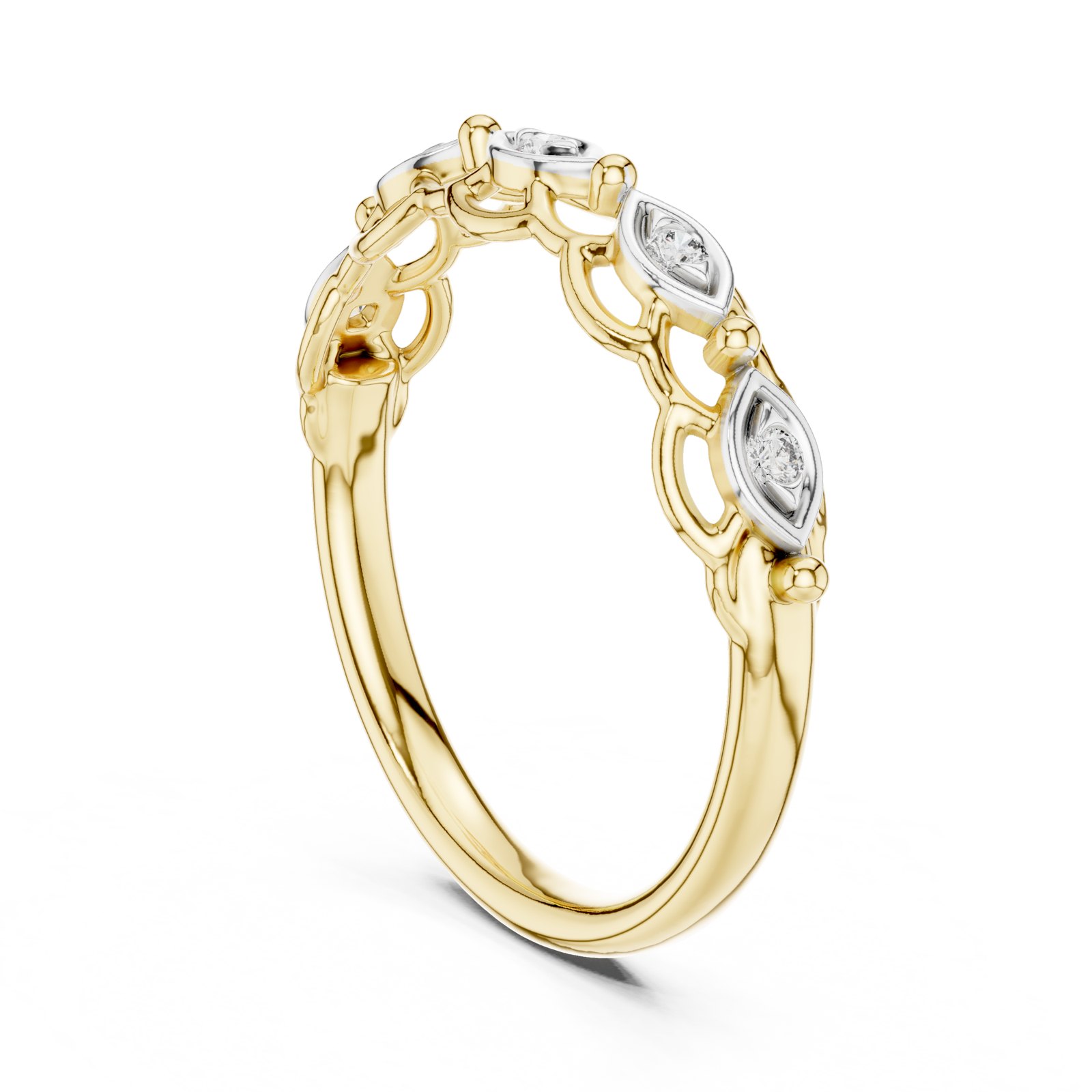 Avalon Openwork Marquise Station Wedding Band in yellow gold