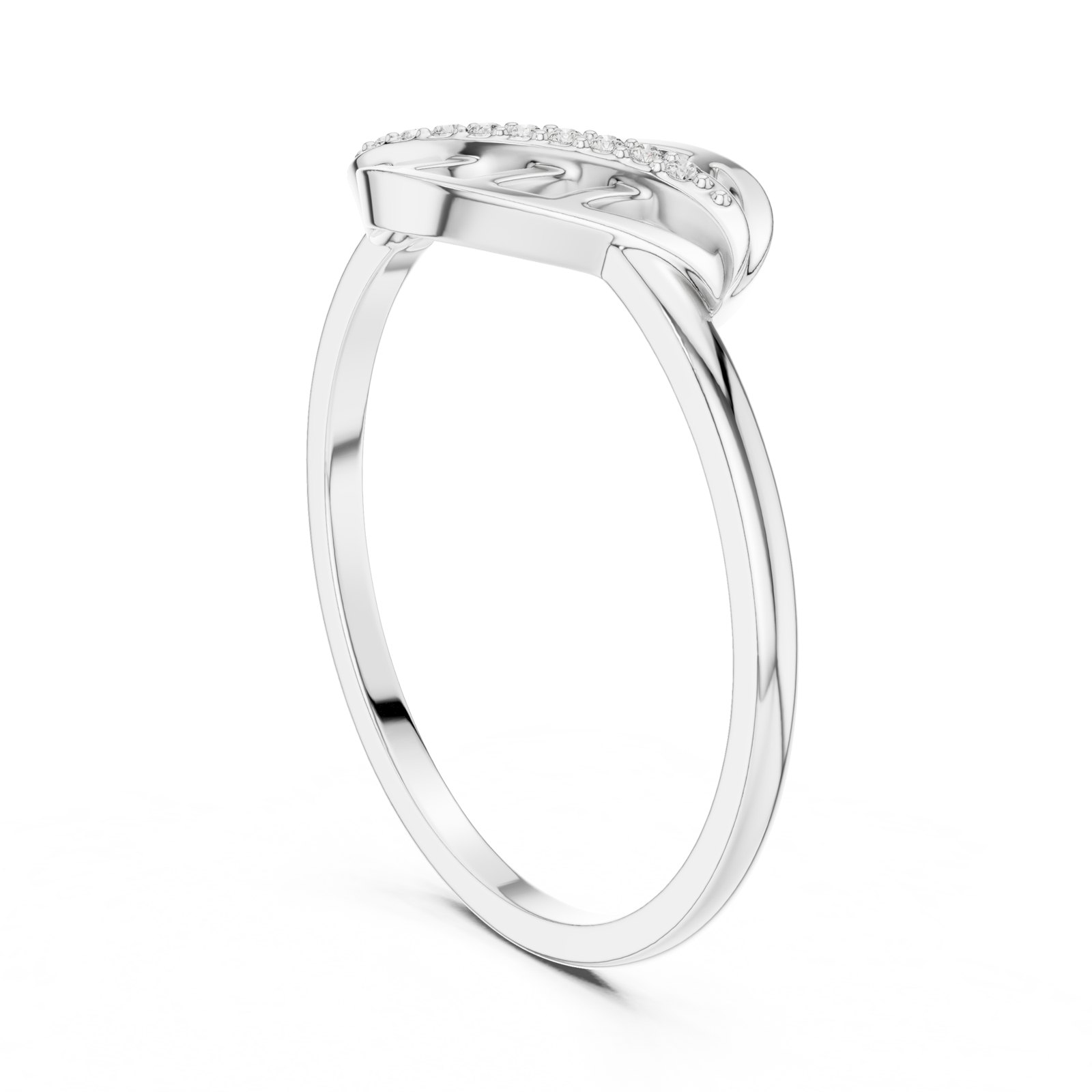 Nala Pavé Leaf Sweep Fashion Ring in white gold