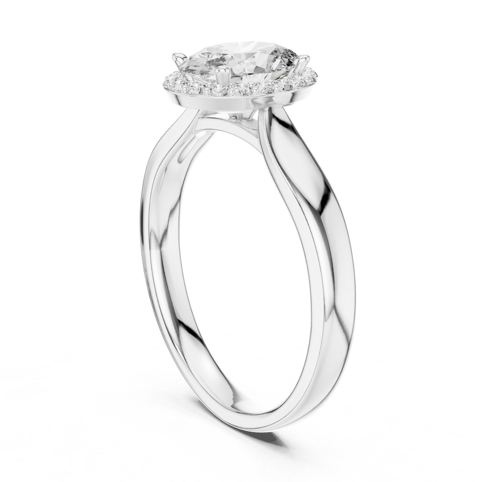 Denisa Oval Halo Engagement Ring with Twisted Band in white gold