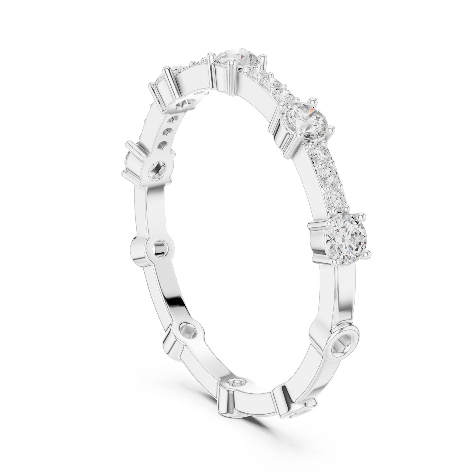 Liliane Station Wedding Band with Pavé Accents in white gold