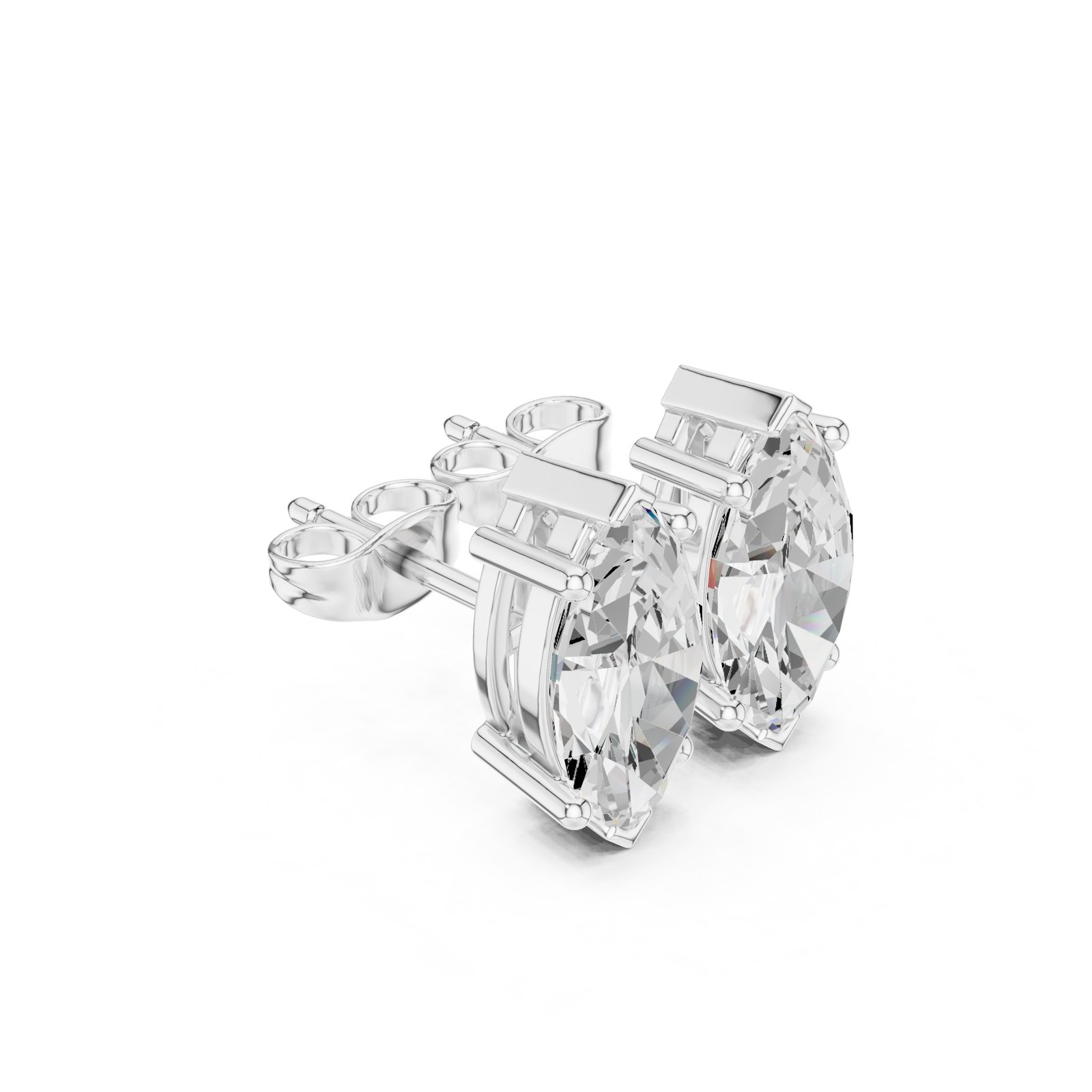 Ashira Statement Marquise Solitaire Stud Earrings in white gold