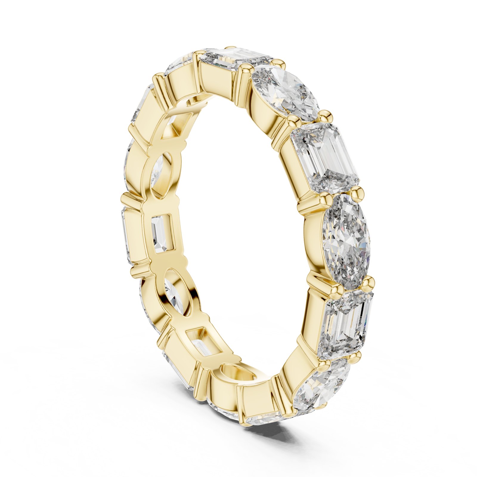 Fiorella Alternating Oval and Emerald Cut Eternity Band in yellow gold