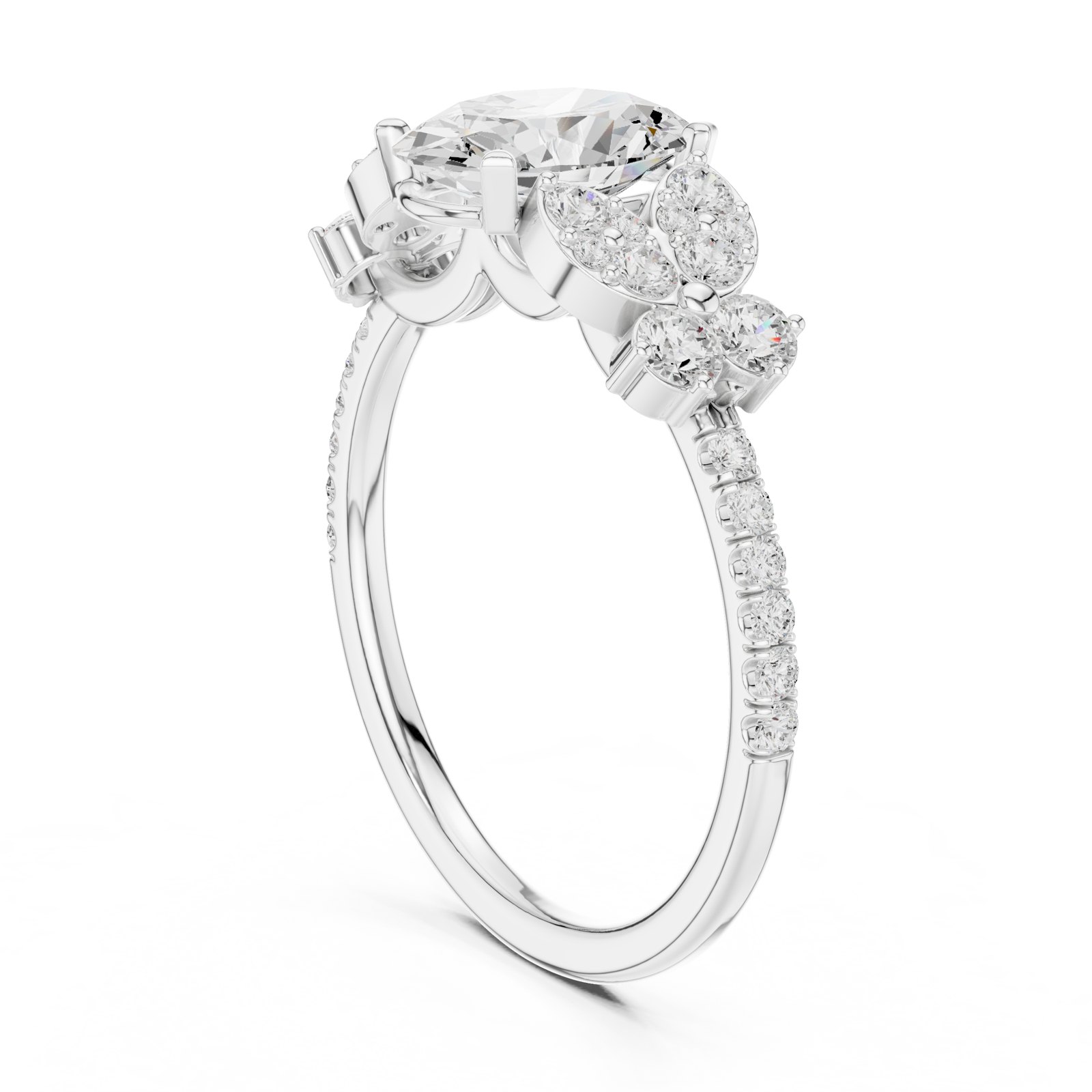 Adelaide Oval Nature Inspired Cluster Engagement Ring in white gold