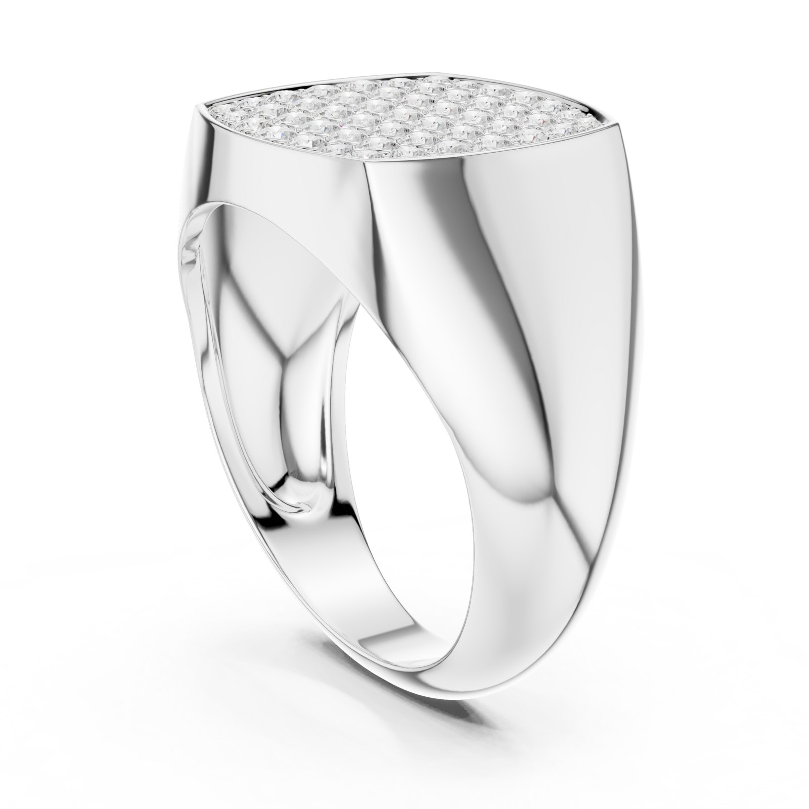 Declan Men's Pavé Signet Ring with Rounded Square Face in white gold