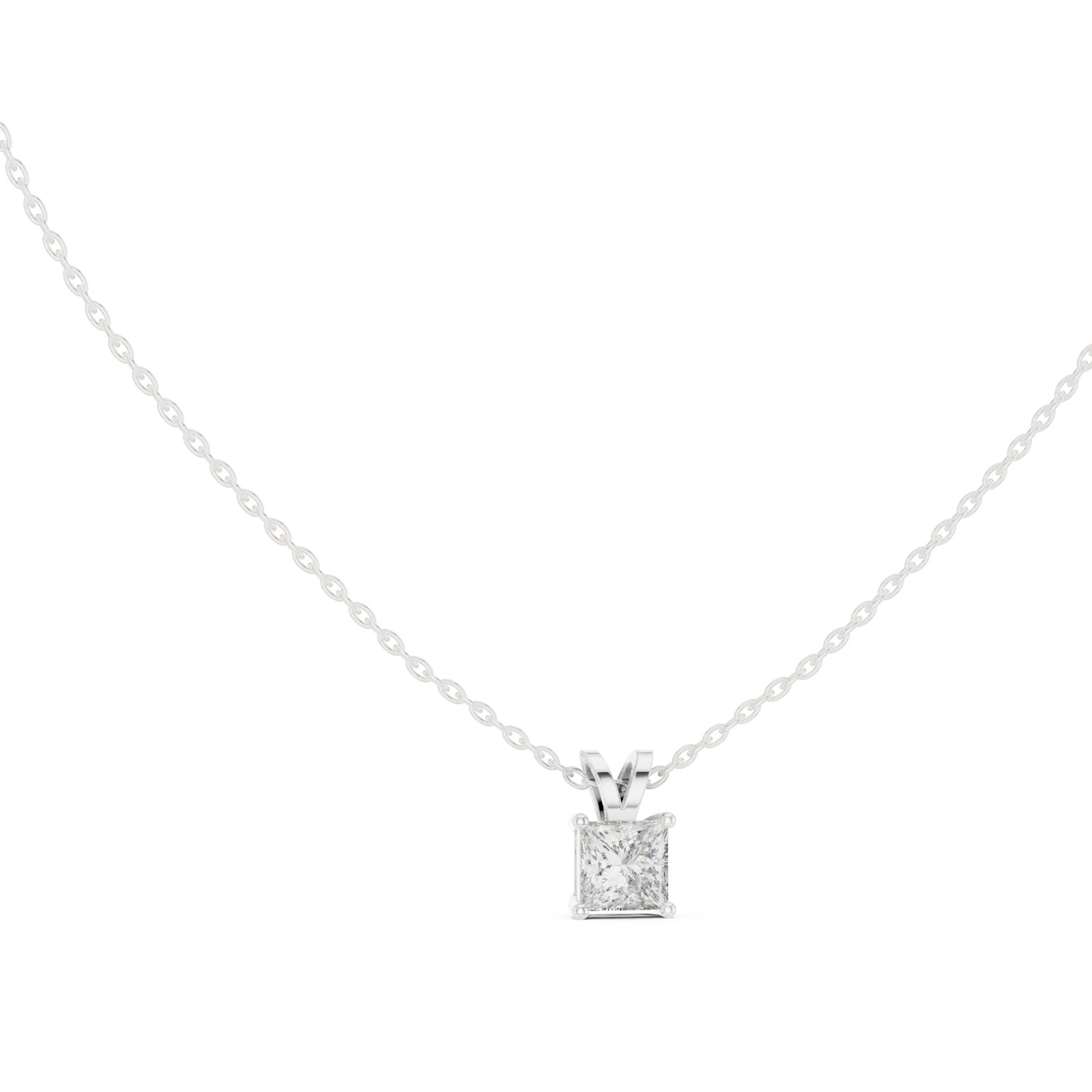Aleyna Princess Cut Diamond Solitaire Pendant with V Bail in white gold