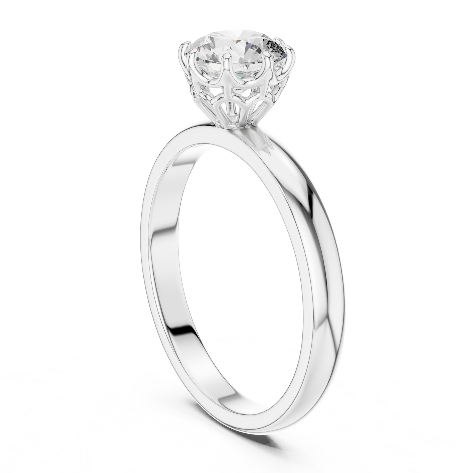 Alicia Round Petal Prong Solitaire Engagement Ring in white gold