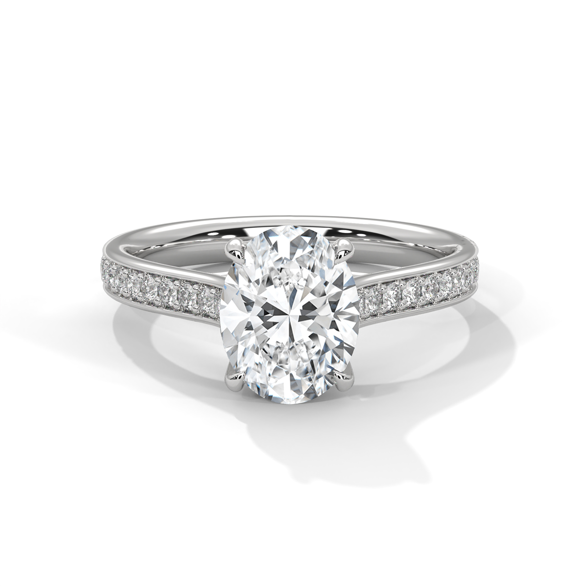 Oval Cathedral Pavé Solitaire Ring