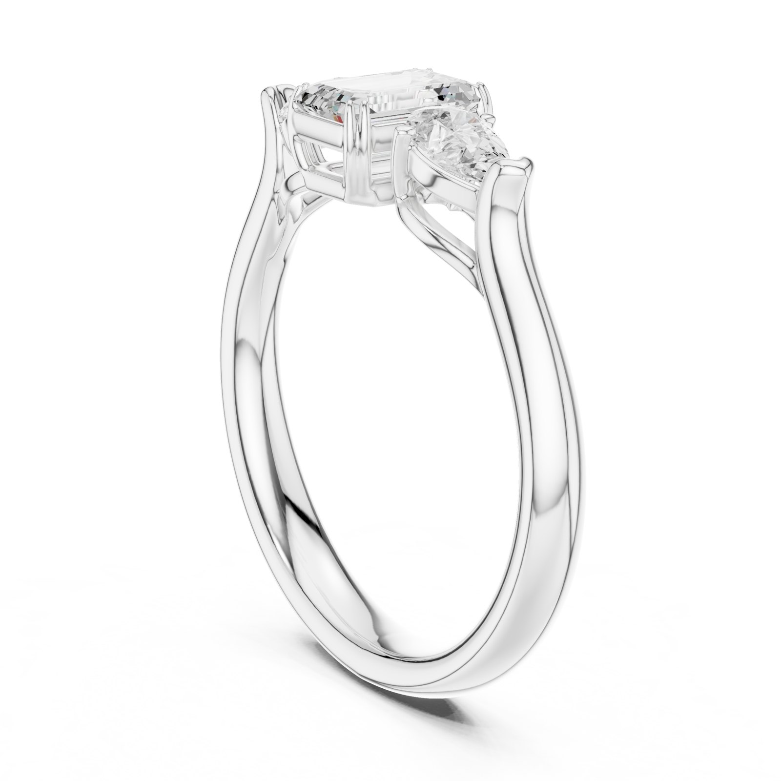 Opal Emerald Cut Three Stone Engagement Ring with Pear Sides in white gold