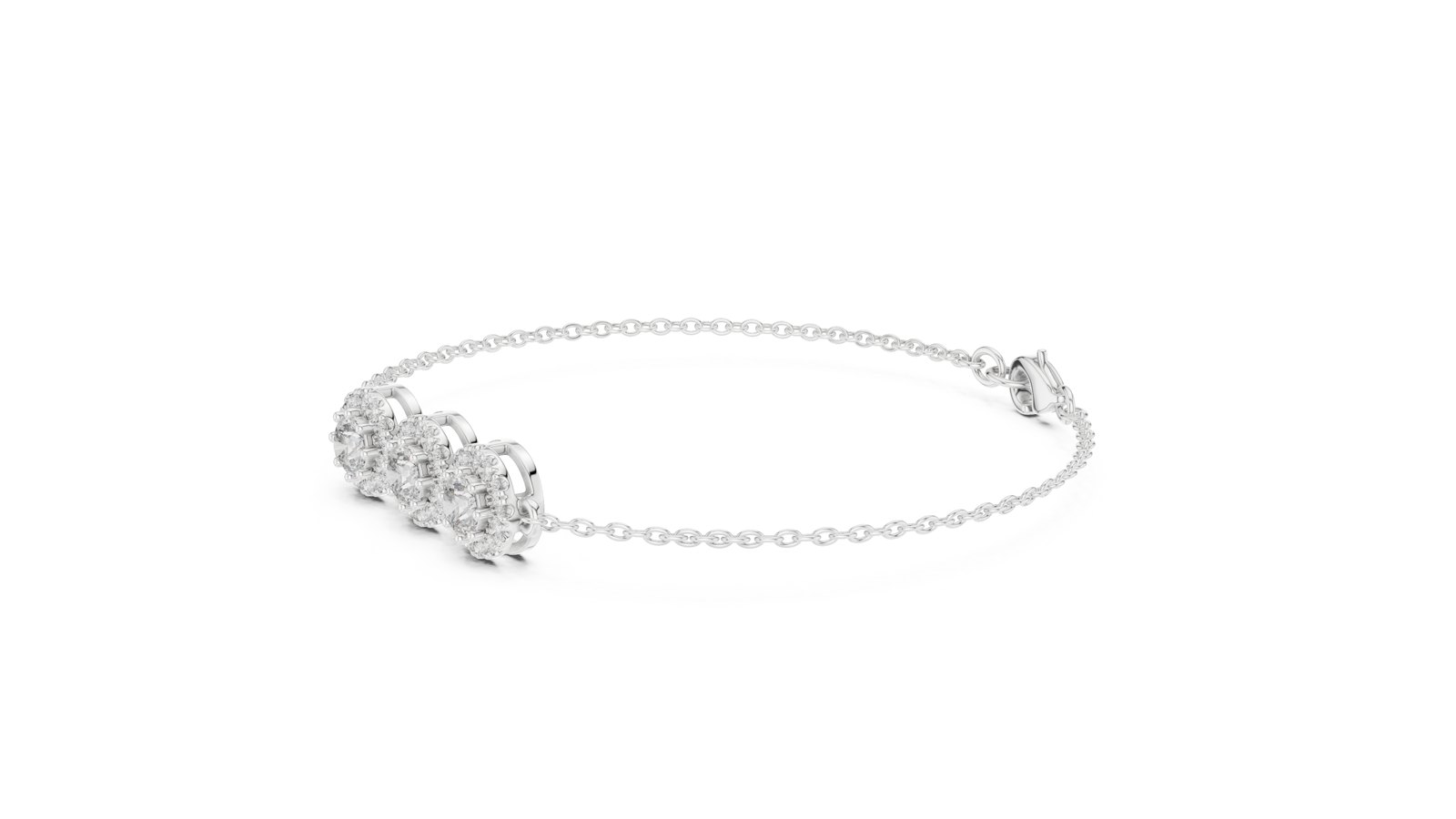 Dellara Triple Round Diamond Halo Chain Bracelet in white gold