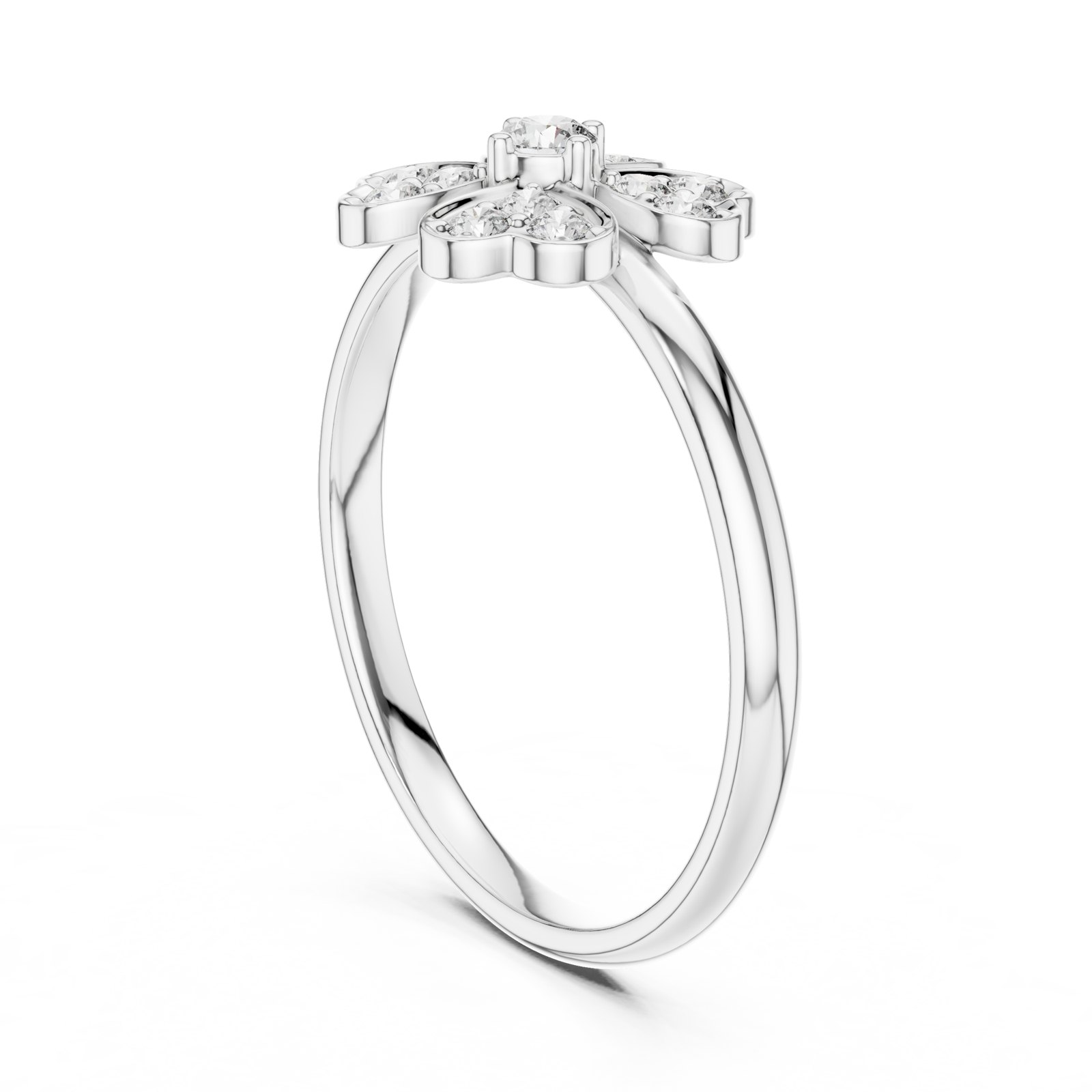 Ligia Clover Cluster Ring with Slim Band in white gold