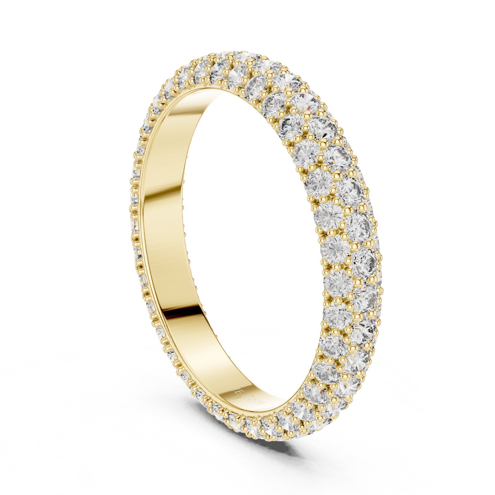 Adalia Triple Row Domed Pavé Eternity Band in yellow gold