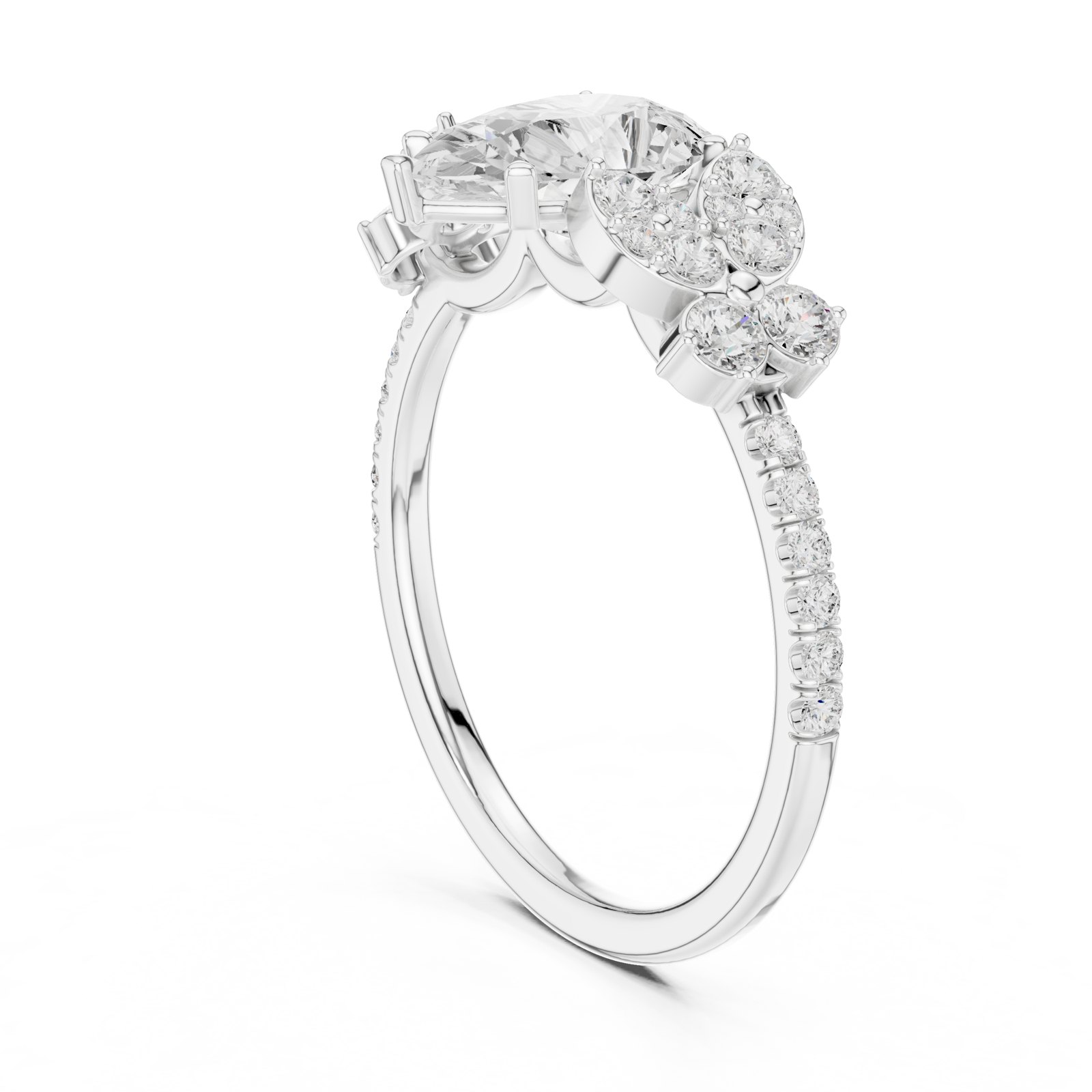 Honorine Pear Nature Inspired Cluster Engagement Ring in white gold
