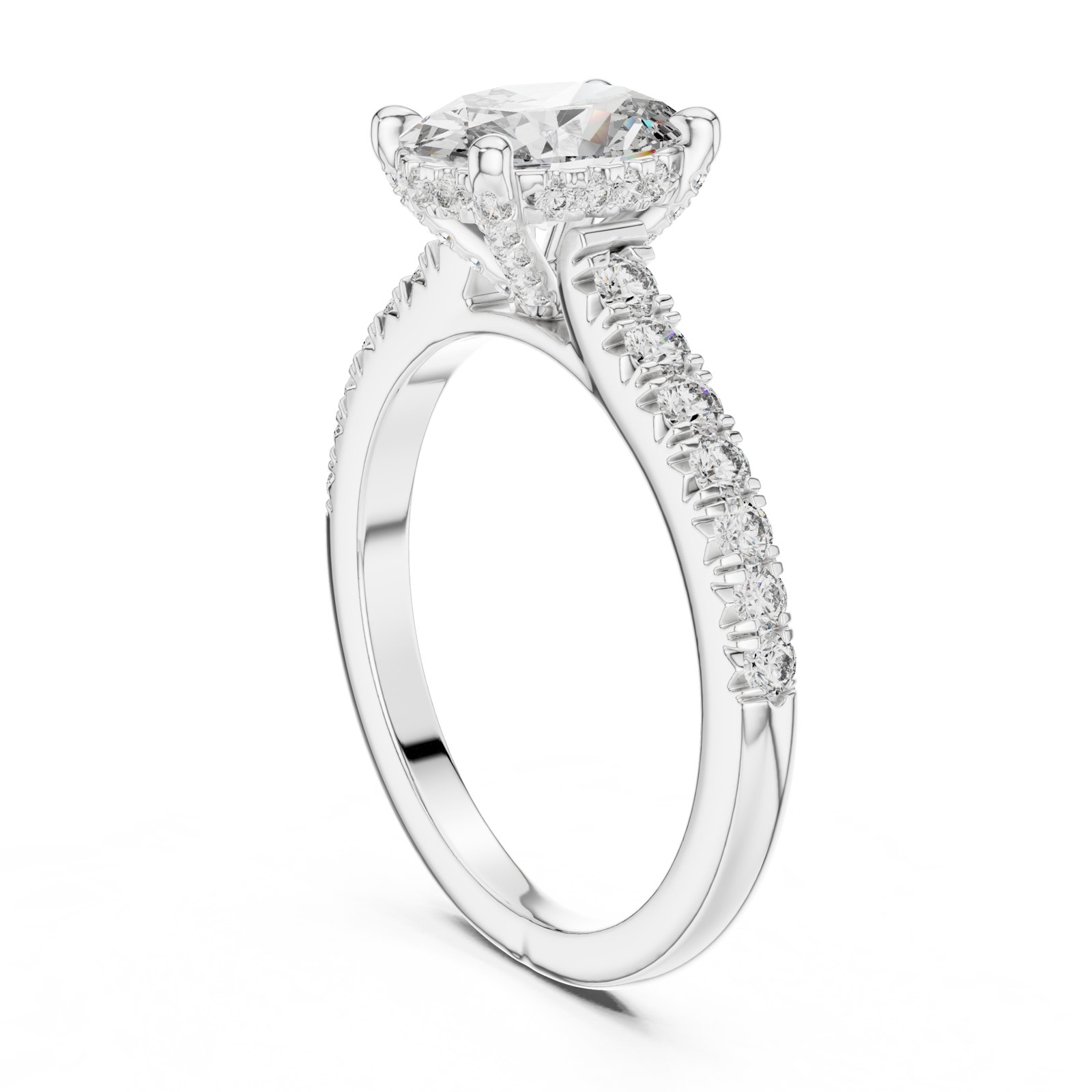 Bonnie Oval Hidden Halo Engagement Ring with Pavé Shoulders in white gold