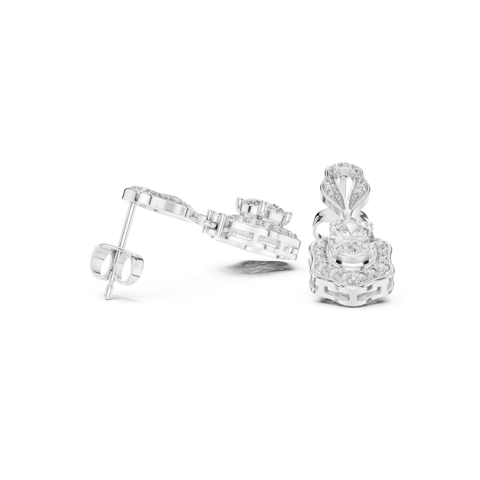Chiaretta Vintage Halo Drop Earrings with Open Bail in white gold