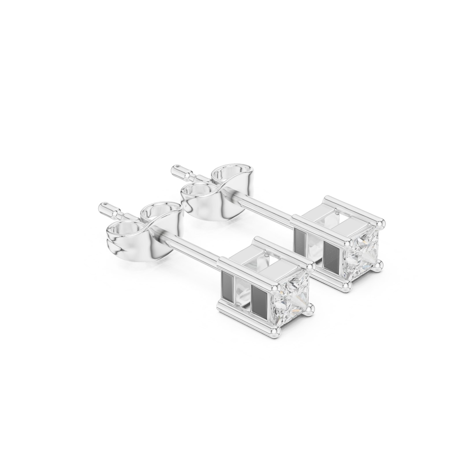 Athalie Mini Princess Cut Box-Set Stud Earrings in white gold