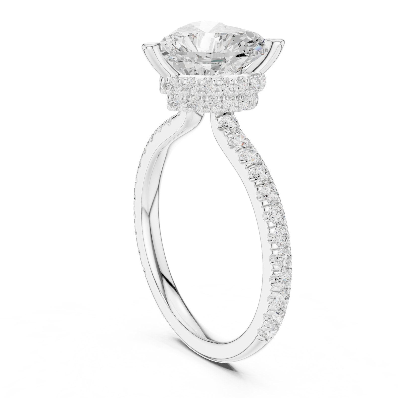Fiona Heart Hidden Halo Pavé Engagement Ring in white gold