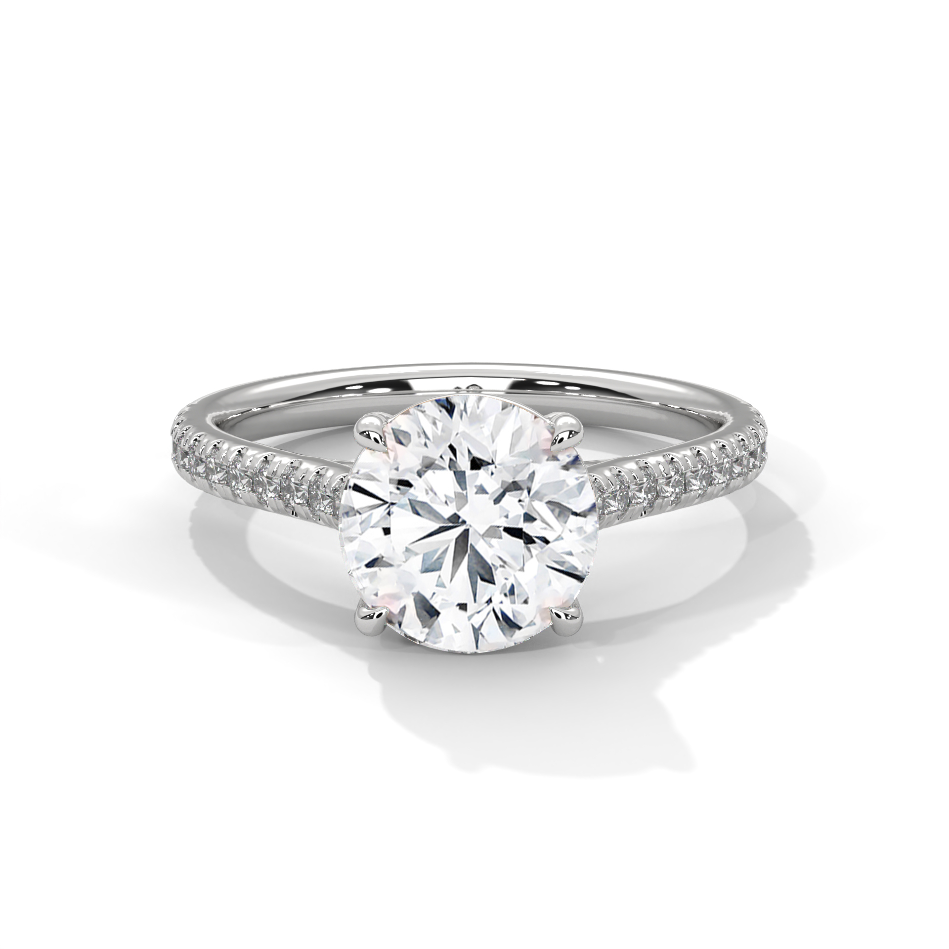 Round Four-Prong Pavé Solitaire Ring