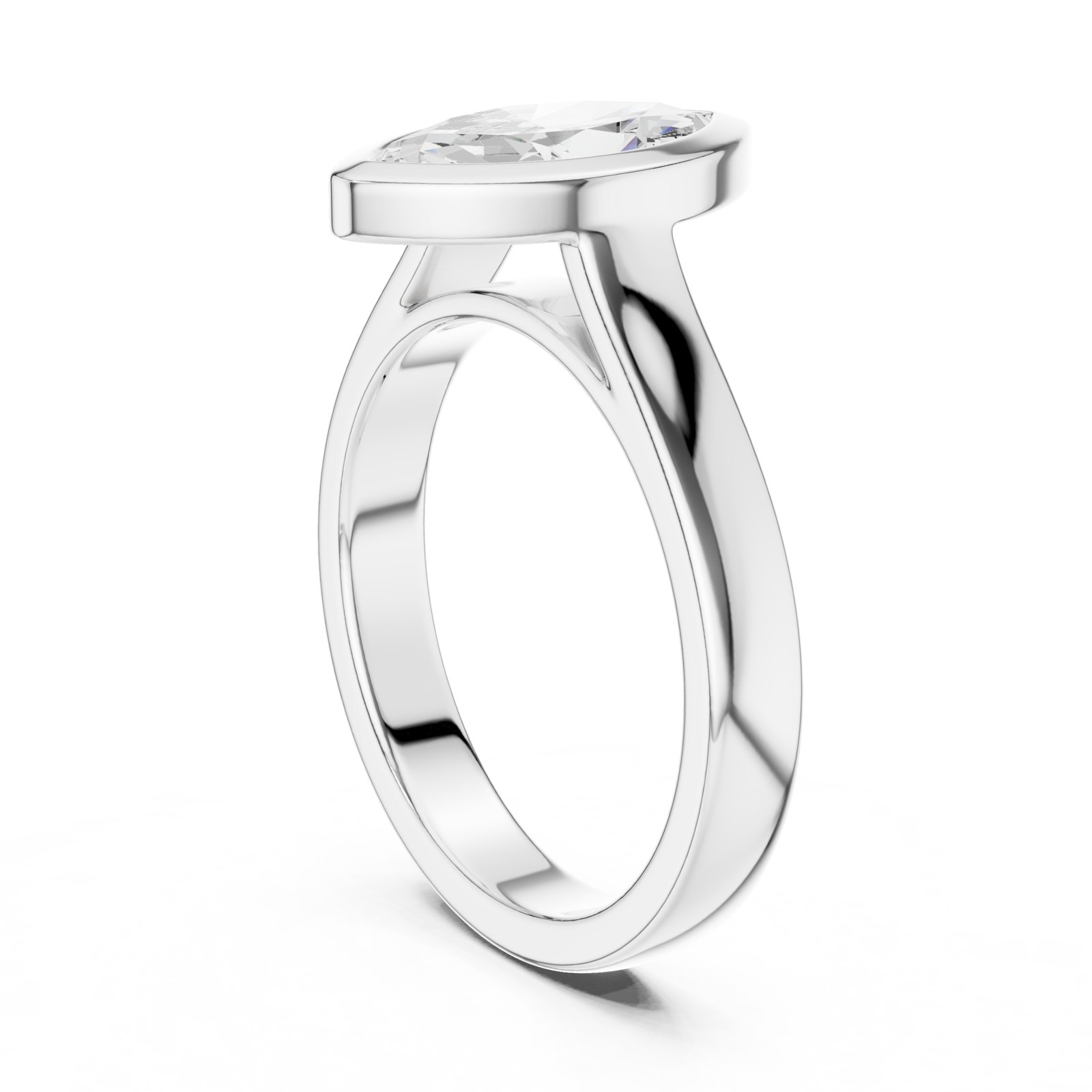 Karina Marquise Wide Bezel Solitaire Engagement Ring in white gold