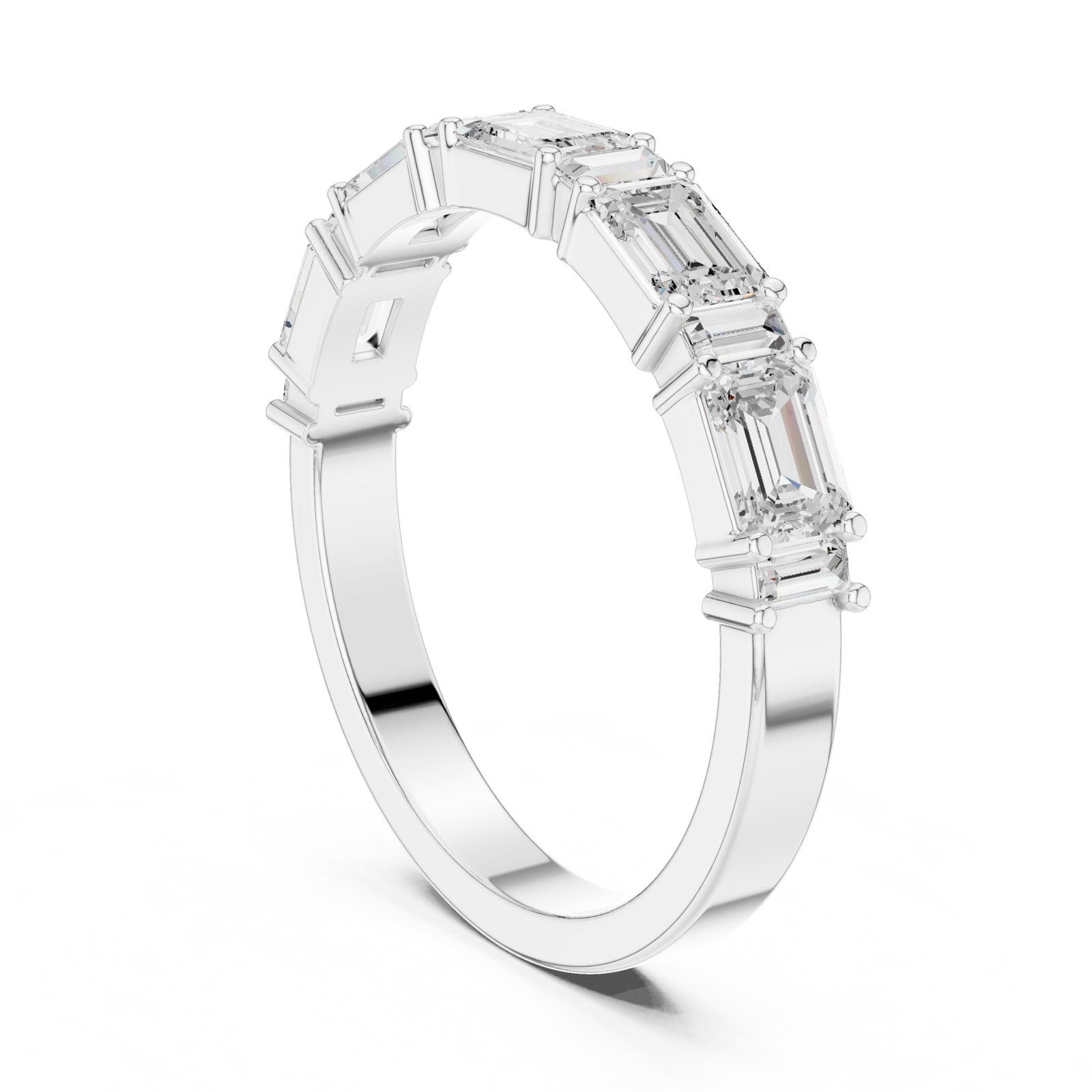 Xanthe Emerald and Baguette Half Eternity Band in white gold