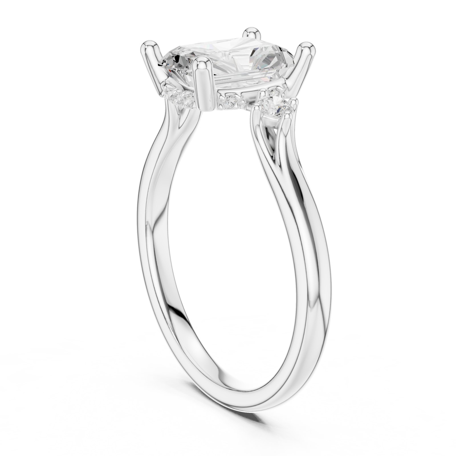 Birte Radiant Twist Shank Engagement Ring with Accents in white gold