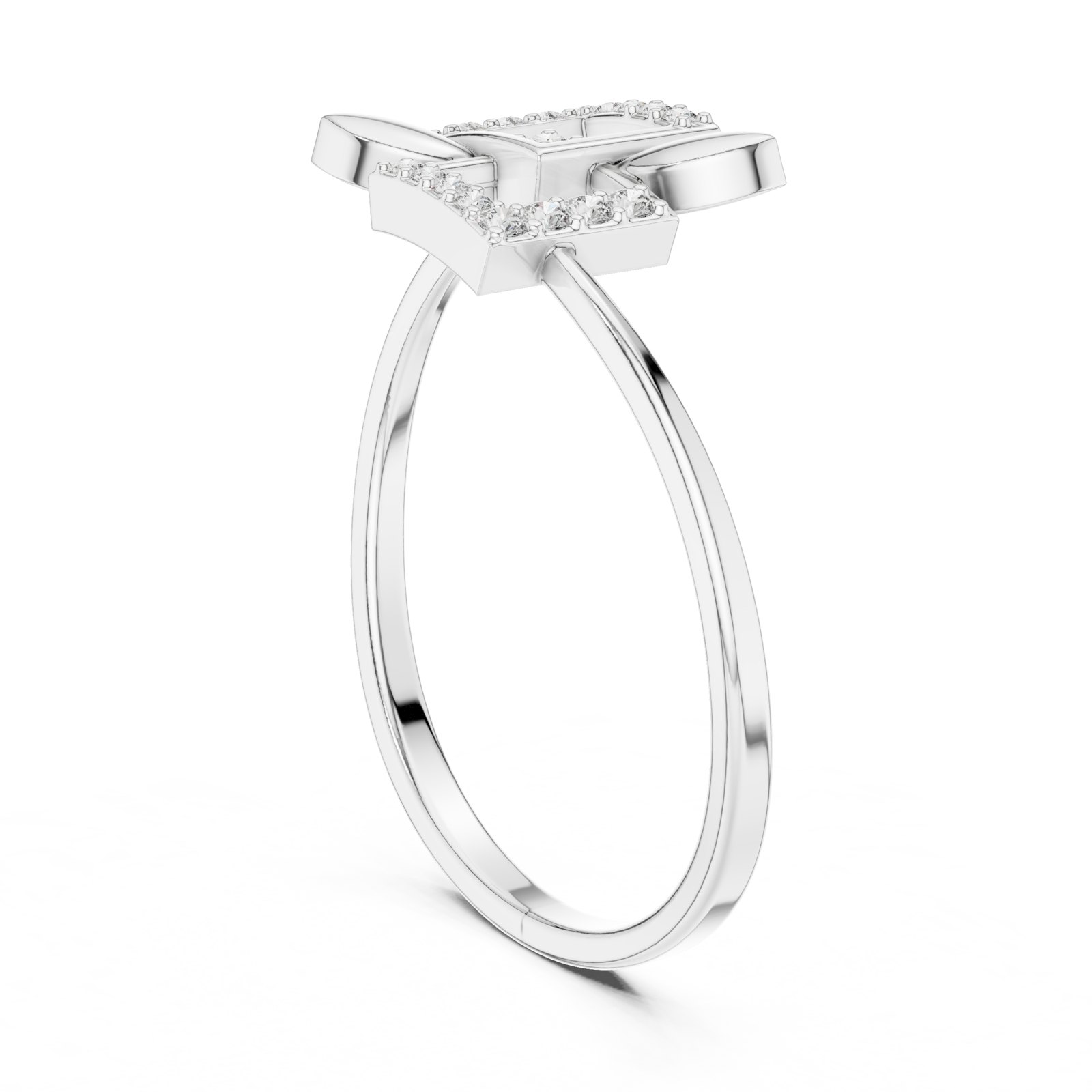 Domenica Square Pavé Frame Leaf Diamond Fashion Ring in white gold