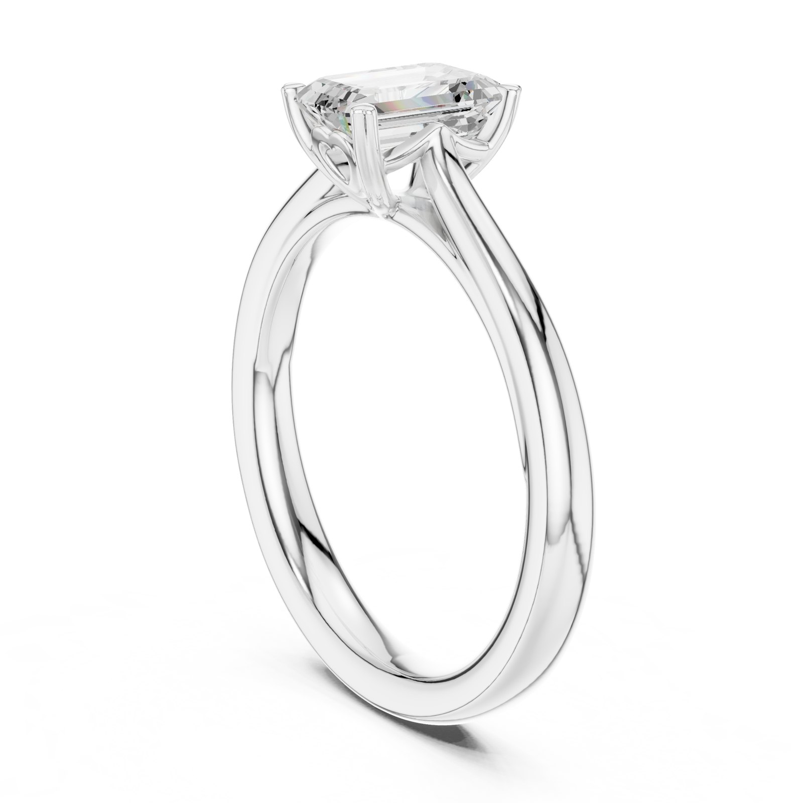 Aurore Emerald Cut Cathedral Solitaire Engagement Ring in white gold