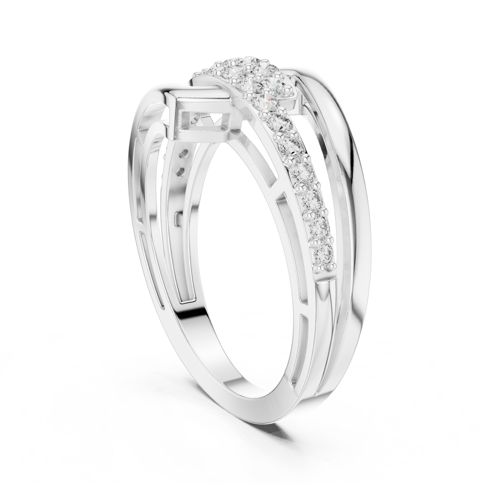 Claribel Layered Geometric Pavé Bypass Fashion Ring in white gold