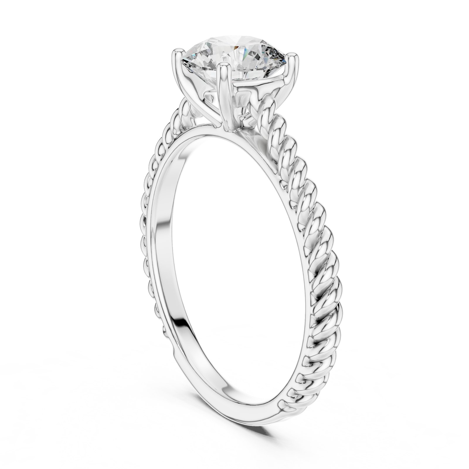 Amelia Round Rope Twist Solitaire Engagement Ring in white gold
