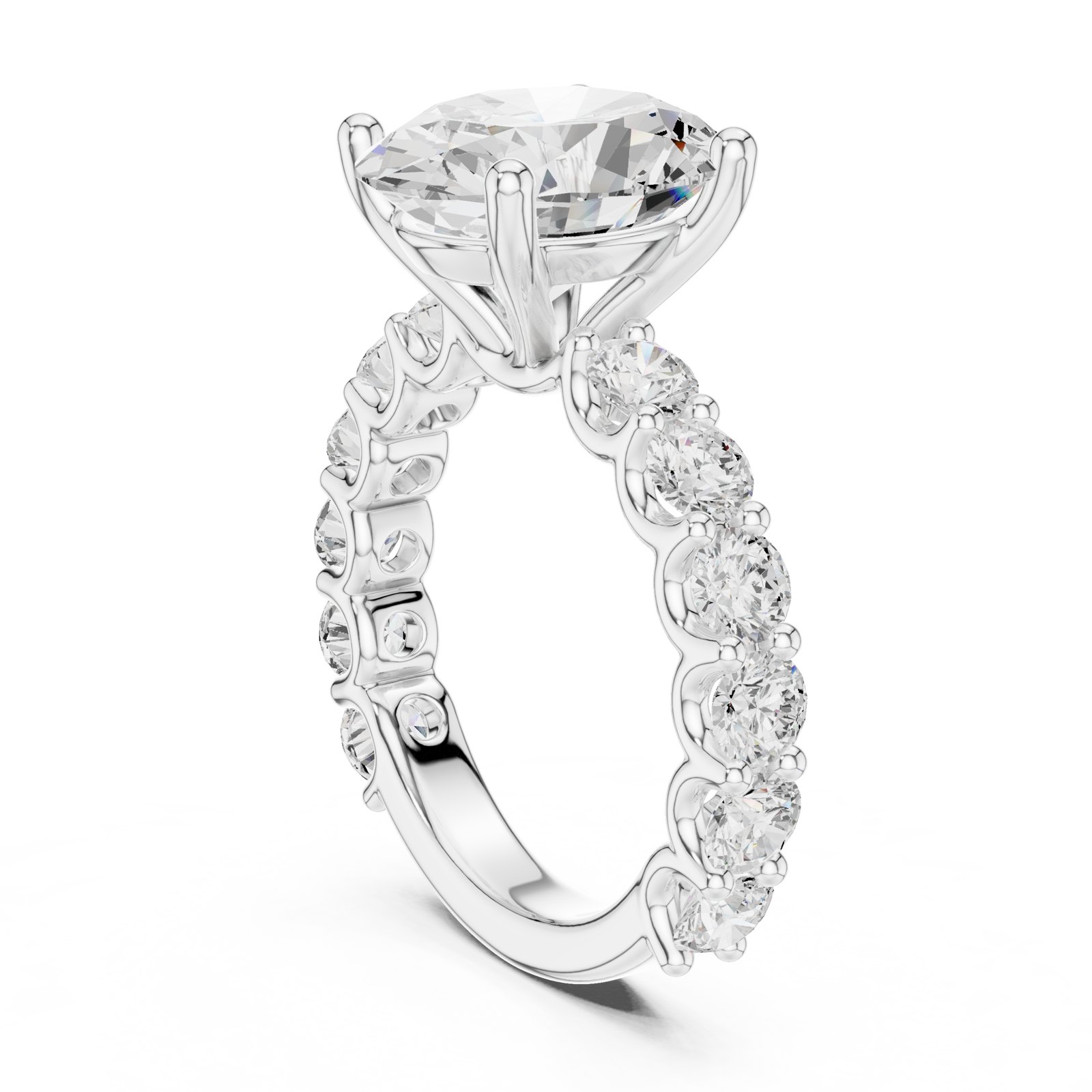 Benigna Oval Solitaire Engagement Ring with Shared Prong Band in white gold