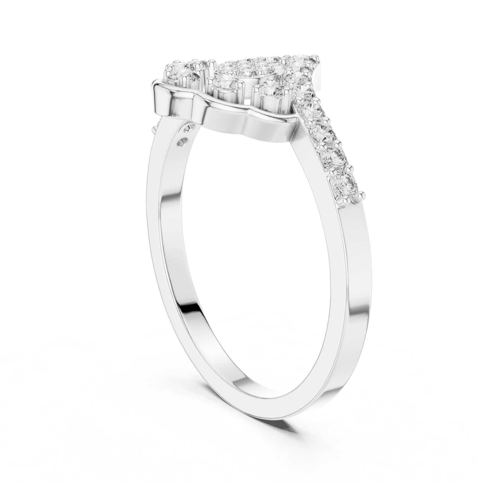 Maud Scalloped Cluster Chevron Fashion Ring in white gold